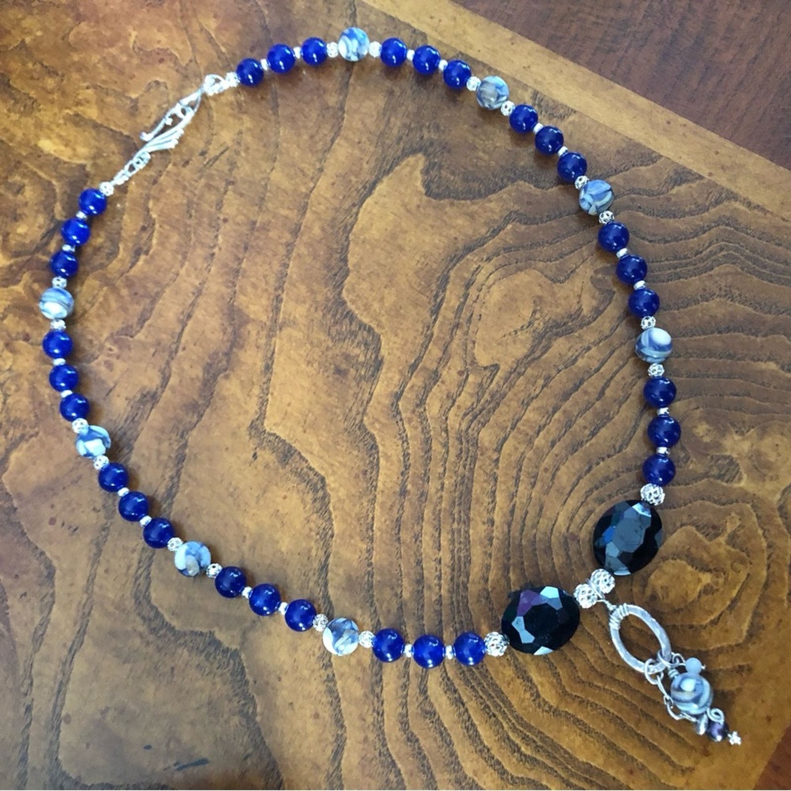 Handmade Handcrafted royal blue dyed agate cal-silica bead necklac Size ONE SIZE - 8 Thumbnail