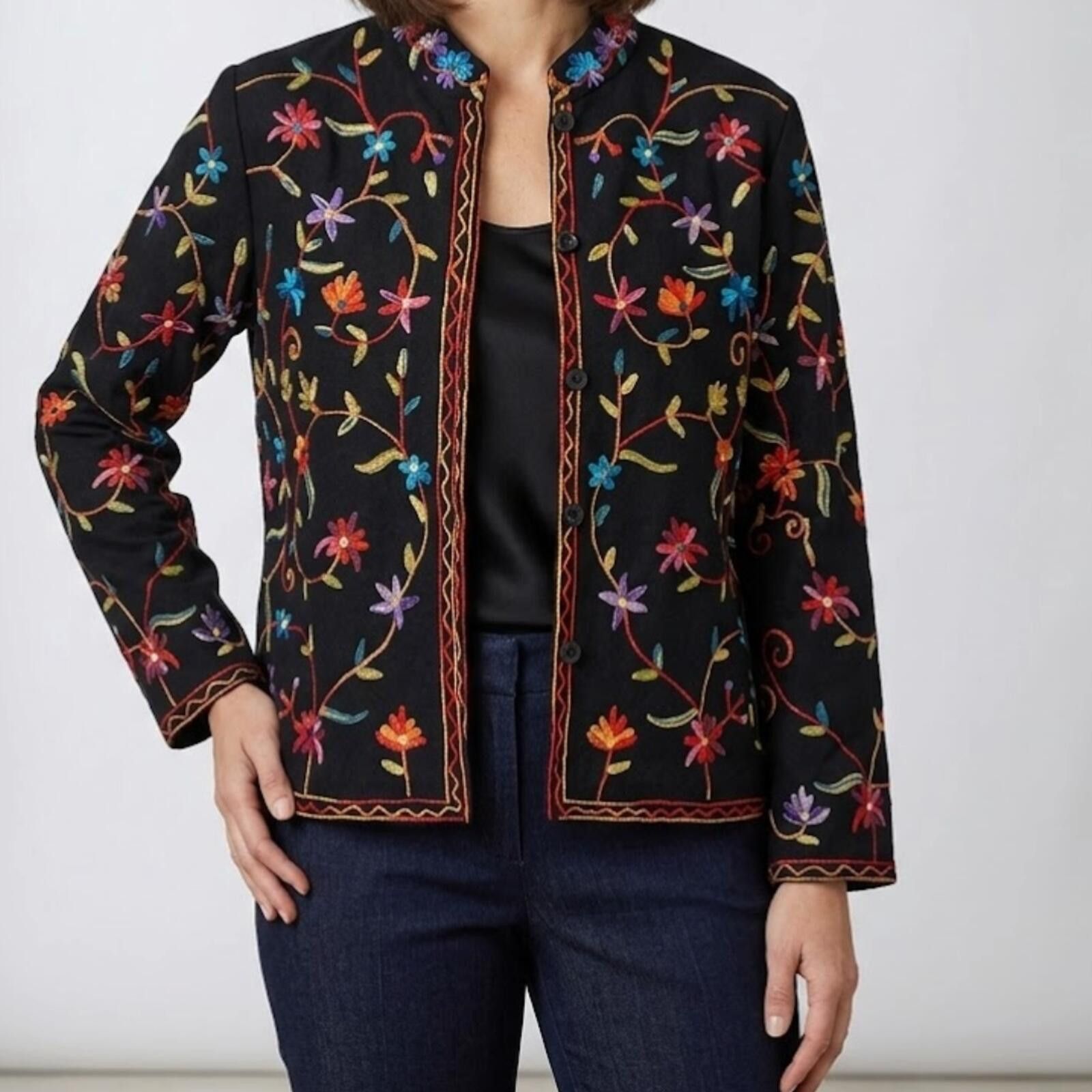 Other BFA Classics Black Embroidered Flower Jacket Womens Medium Size M / US 6-8 / IT 42-44 - 2 Thumbnail