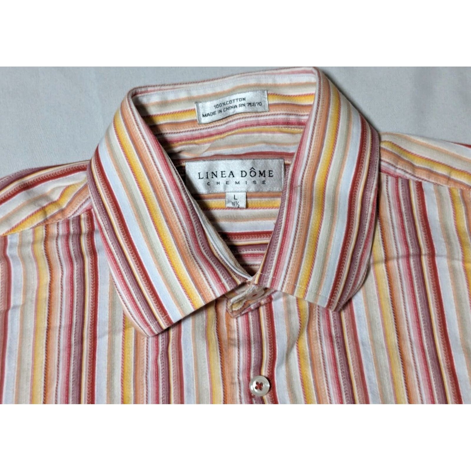 Vintage LINEA DOME CHEMISE Men Large 16 1/2 Red Orange Striped 100% Cotton Button-Up Shirt Size US L / EU 52-54 / 3 - 4 Thumbnail