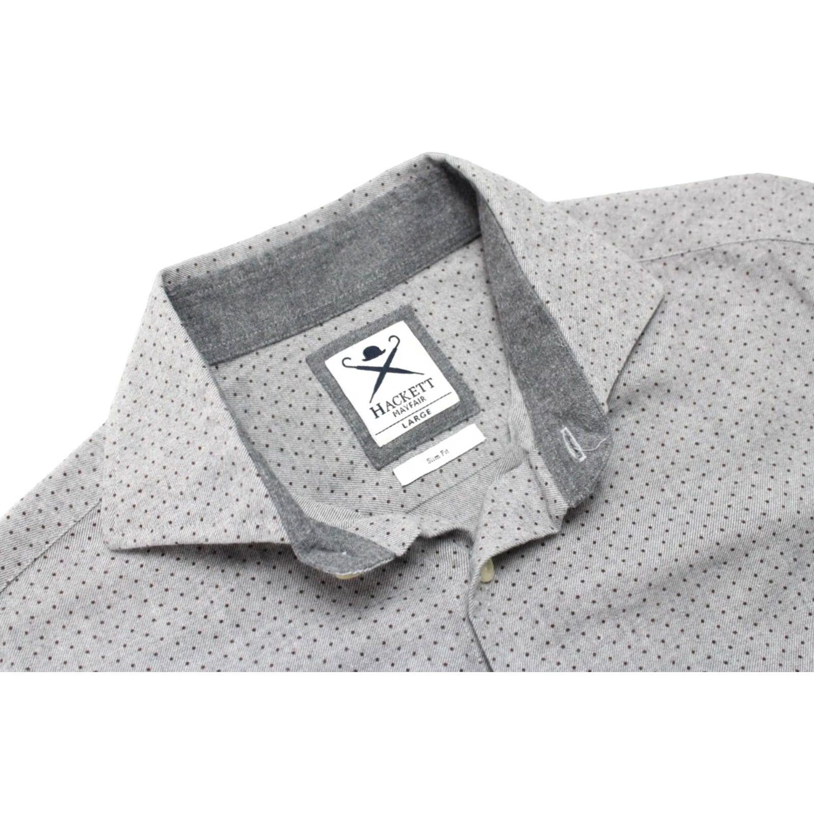 Hackett HACKETT Polka Dot Slim Fit Shirt Mens LARGE Flannel Cutaway Grey Cutaway Neck Long Sleeve Button-Up Shirt Mens Size US L / EU 52-54 / 3 - 4 Thumbnail