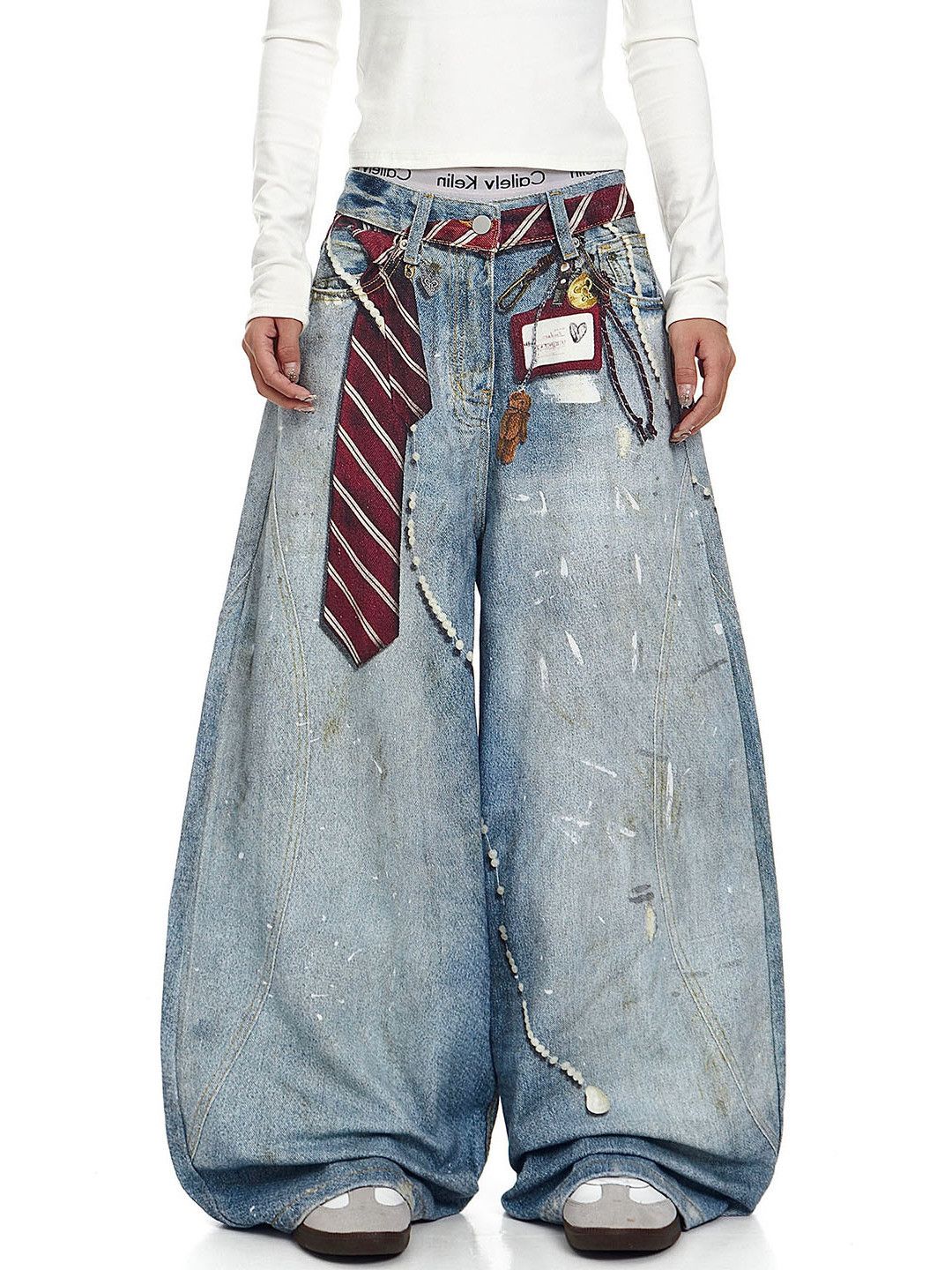 Japanese Brand American retro washed printed curved jeans for men Size US 32 / EU 48 - 1 Thumbnail