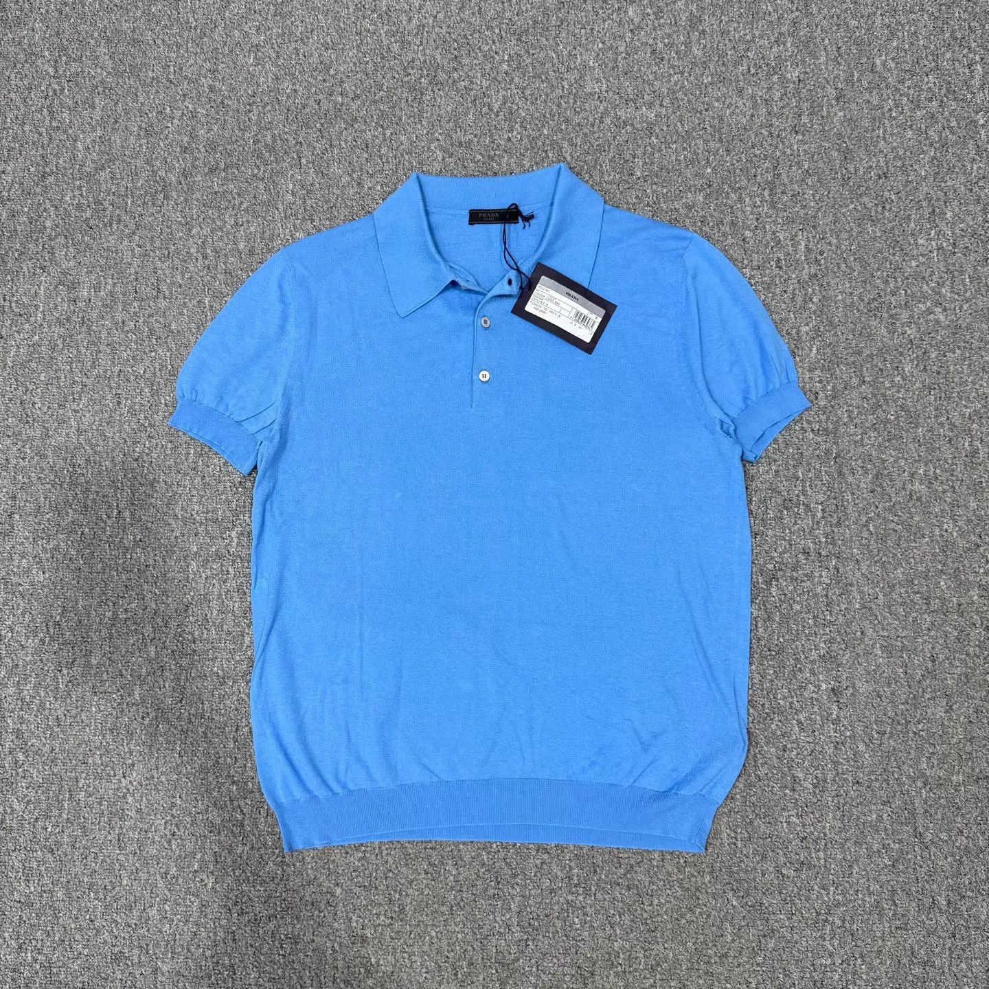 Prada Prada Blue Wool Casual Short-Sleeve Polo 50 Unused W/ Tags Size US M / EU 48-50 / 2 - 1 Thumbnail