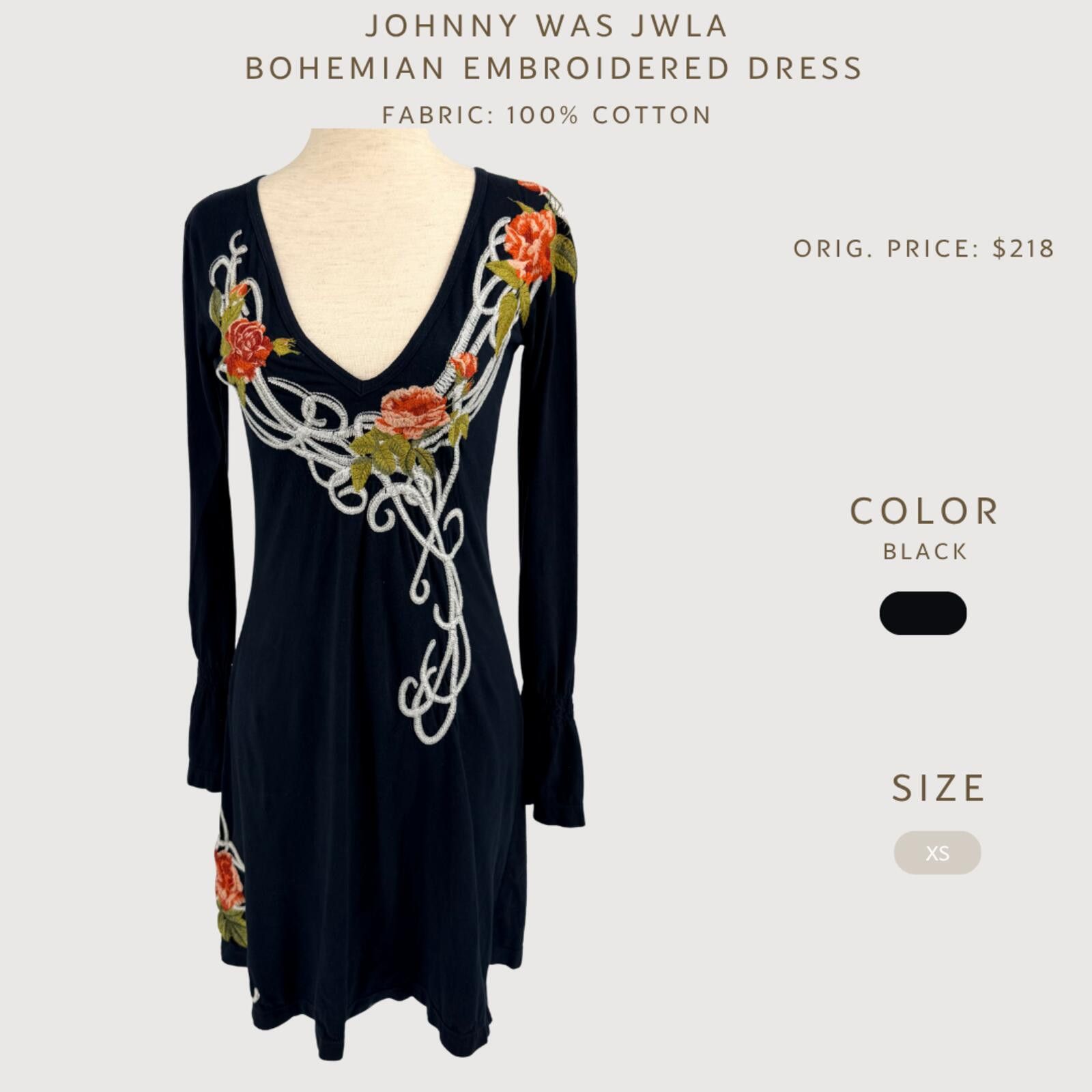 Other Johnny Was JWLA Bohemian Embroidered Mini Dress Black XS Size XS / US 0-2 / IT 36-38 - 2 Thumbnail