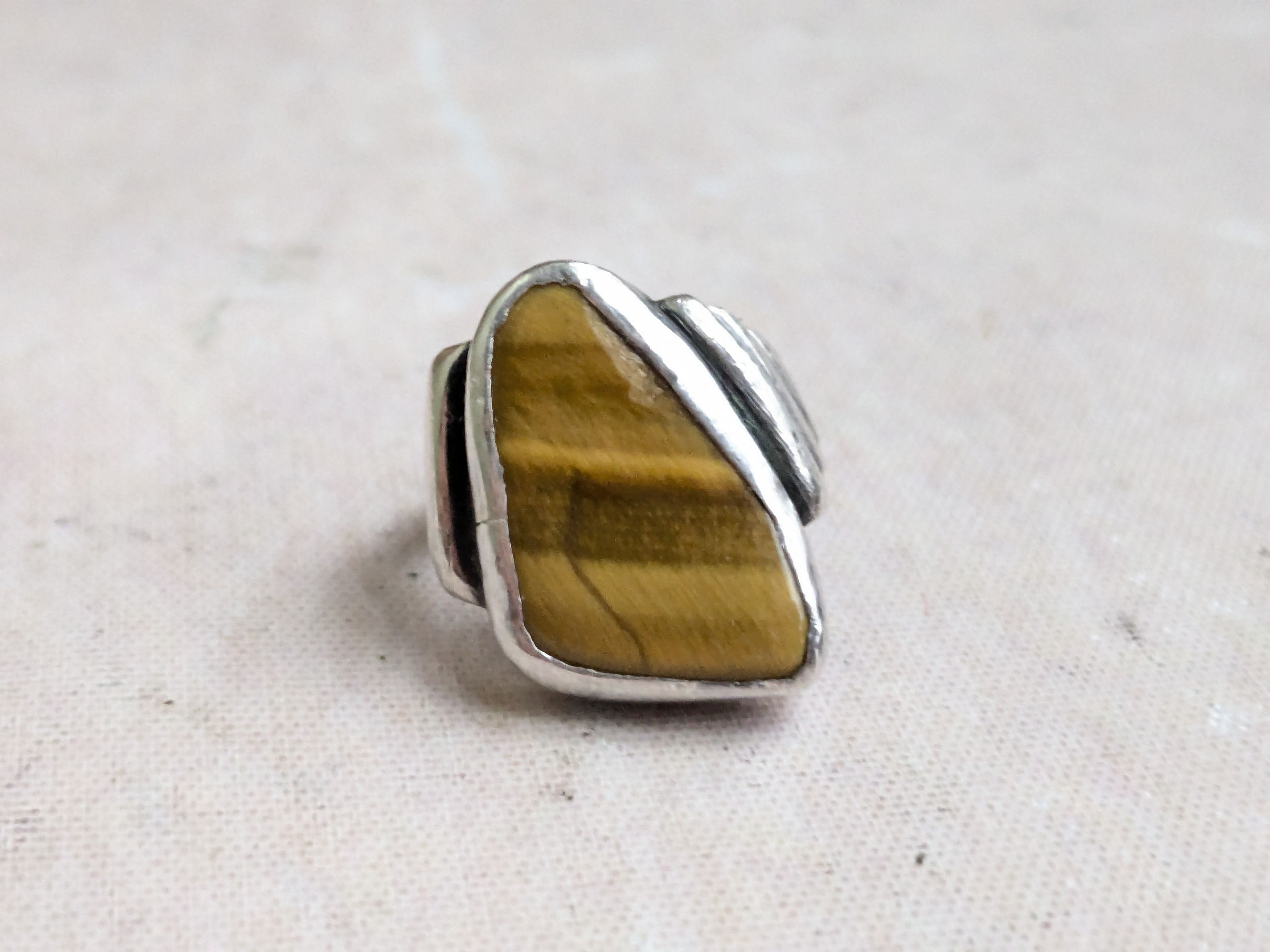 Sterling Silver Vintage Sterling Silver Ring Tiger's Eye Brown Handwrought 5 Size ONE SIZE - 3 Thumbnail