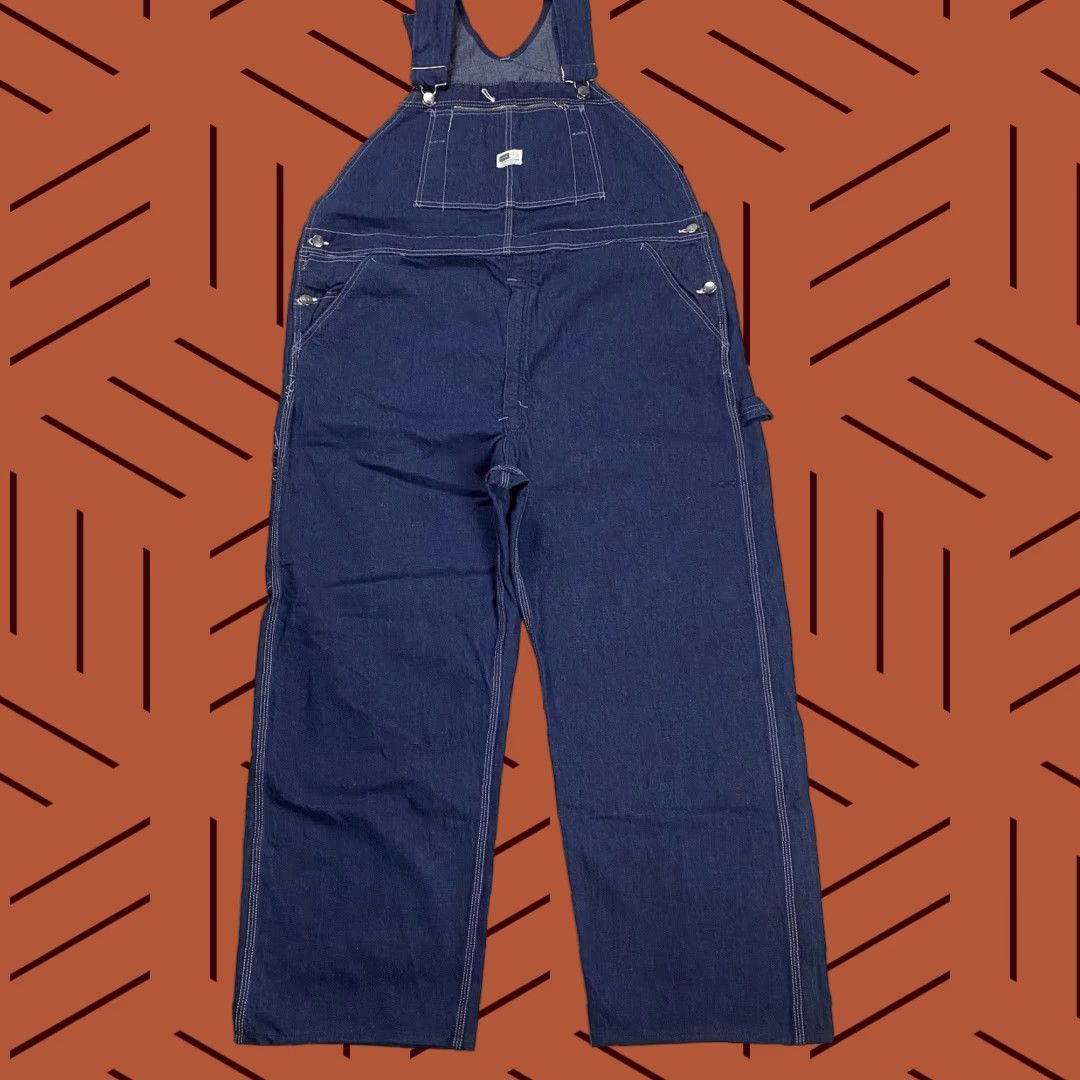 VINTAGE SEARS USA OVERALLS XL BLUE DARK WASH DENIM ZIP POCKET 60S 70S Mens