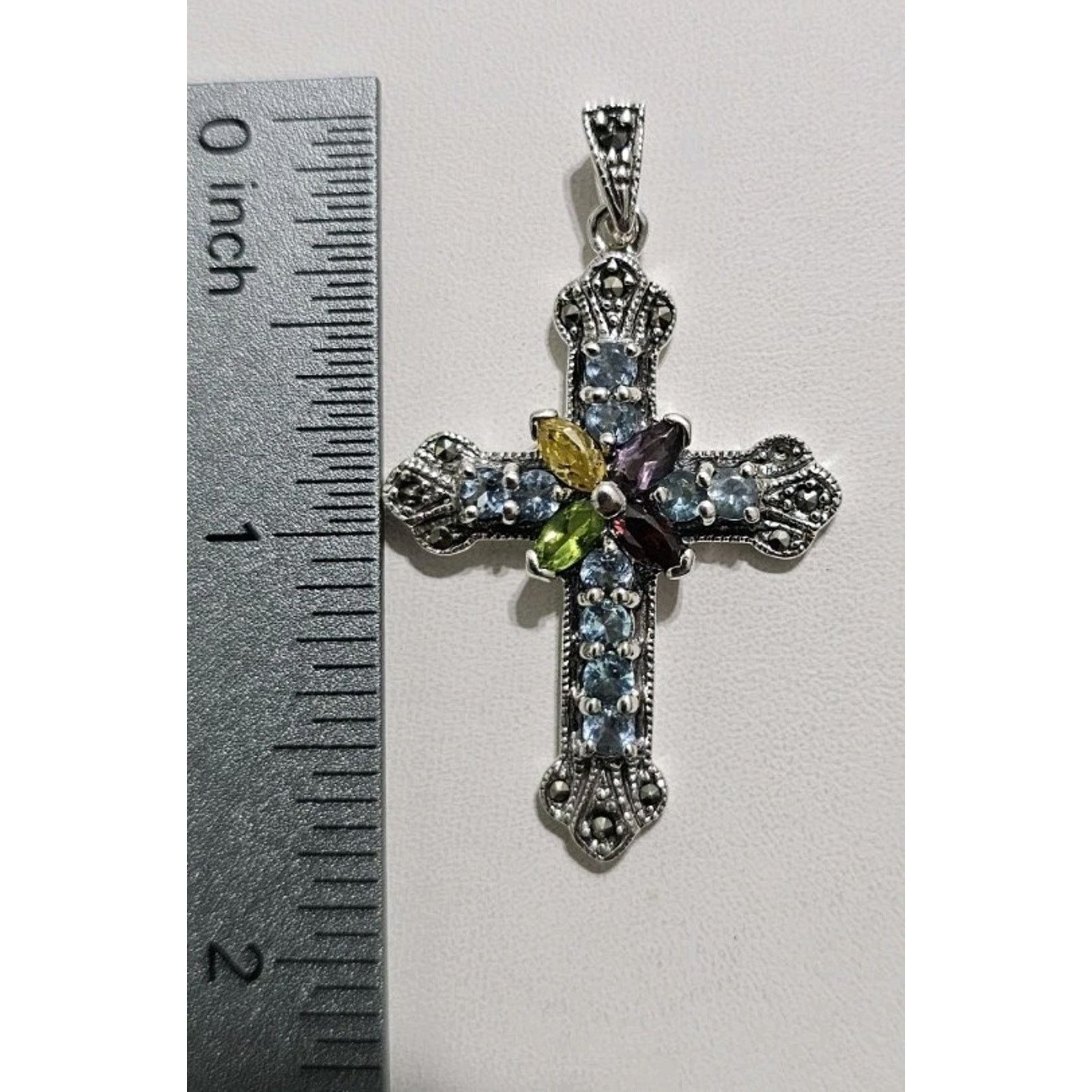 Other Silver 925 Colorful Stone Cross Pendant Charm Size ONE SIZE - 5 Thumbnail