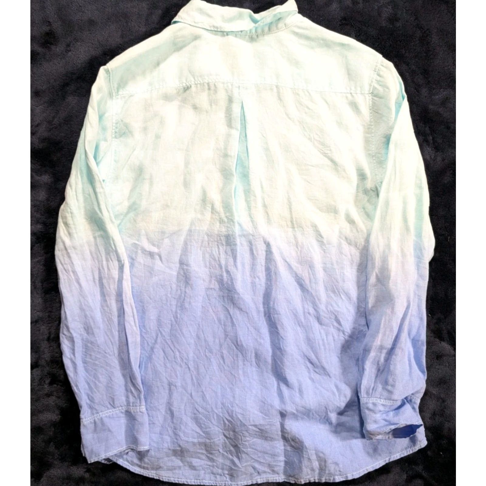 Tommy Bahama Tommy Bahama Shirt Womens Medium Blue Beachy 100% Linen Ombre Two Palms Dip-Dye Long Sleeve Collared Button Blouse Leather? Size M / US 6-8 / IT 42-44 - 7 Thumbnail
