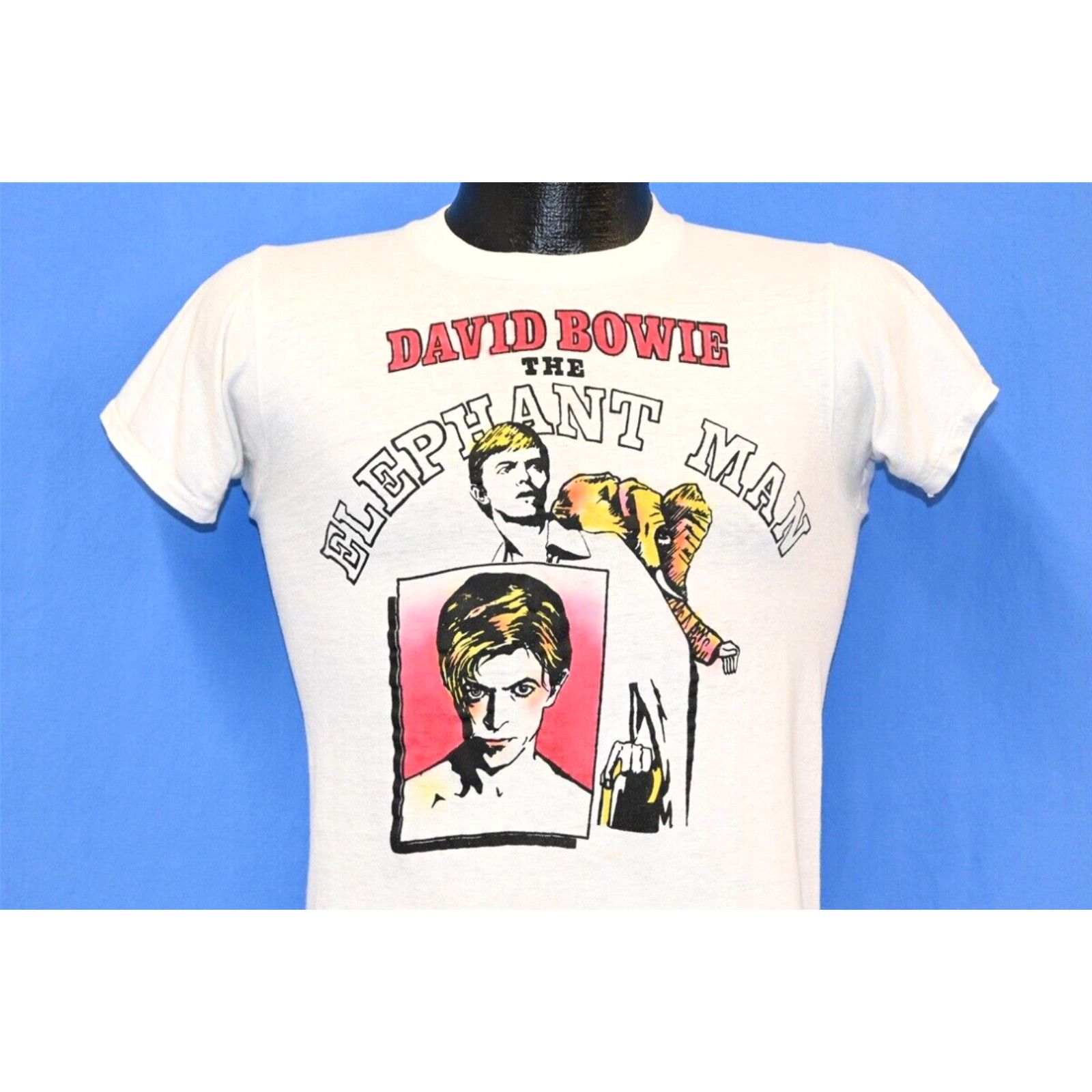 image of Vintage 80's David Bowie Elephant Man Brodway Play Theater T-Shirt Small S in White, Men's