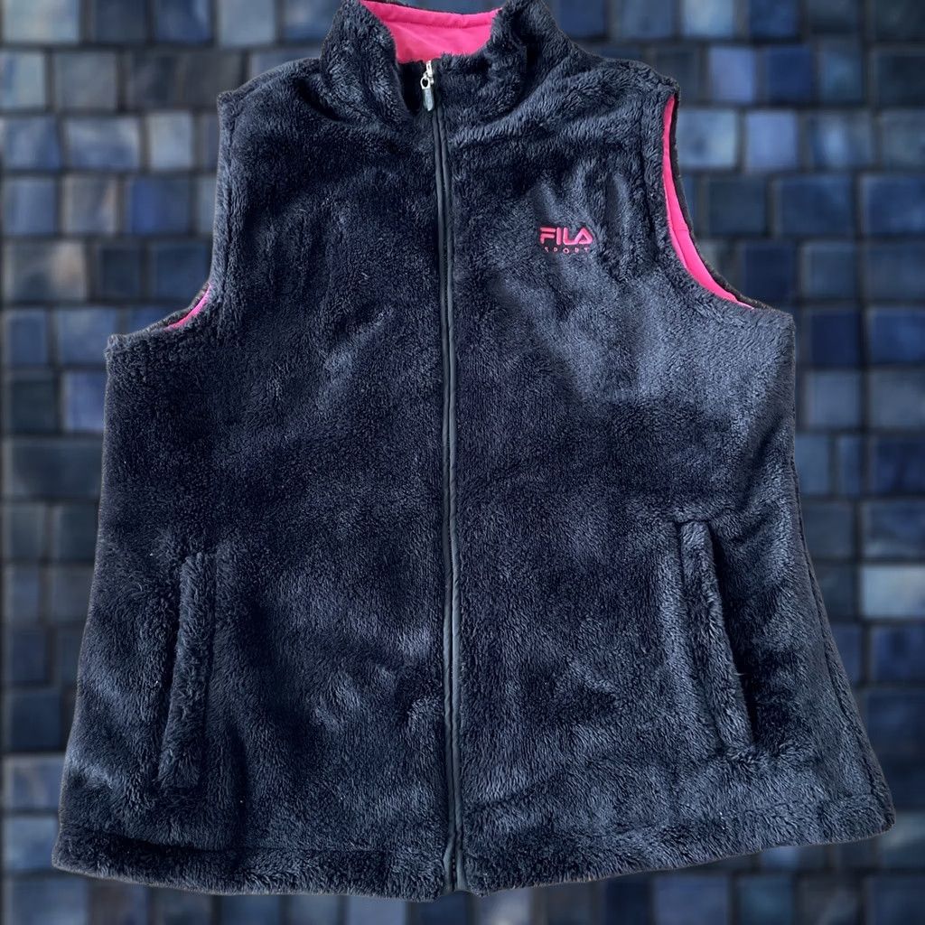 Fila FILA Sport Womens L Vest Reversible Faux Fur Black Pink Full Zip Sleeveless Size L / US 10 / IT 46 - 1 Thumbnail
