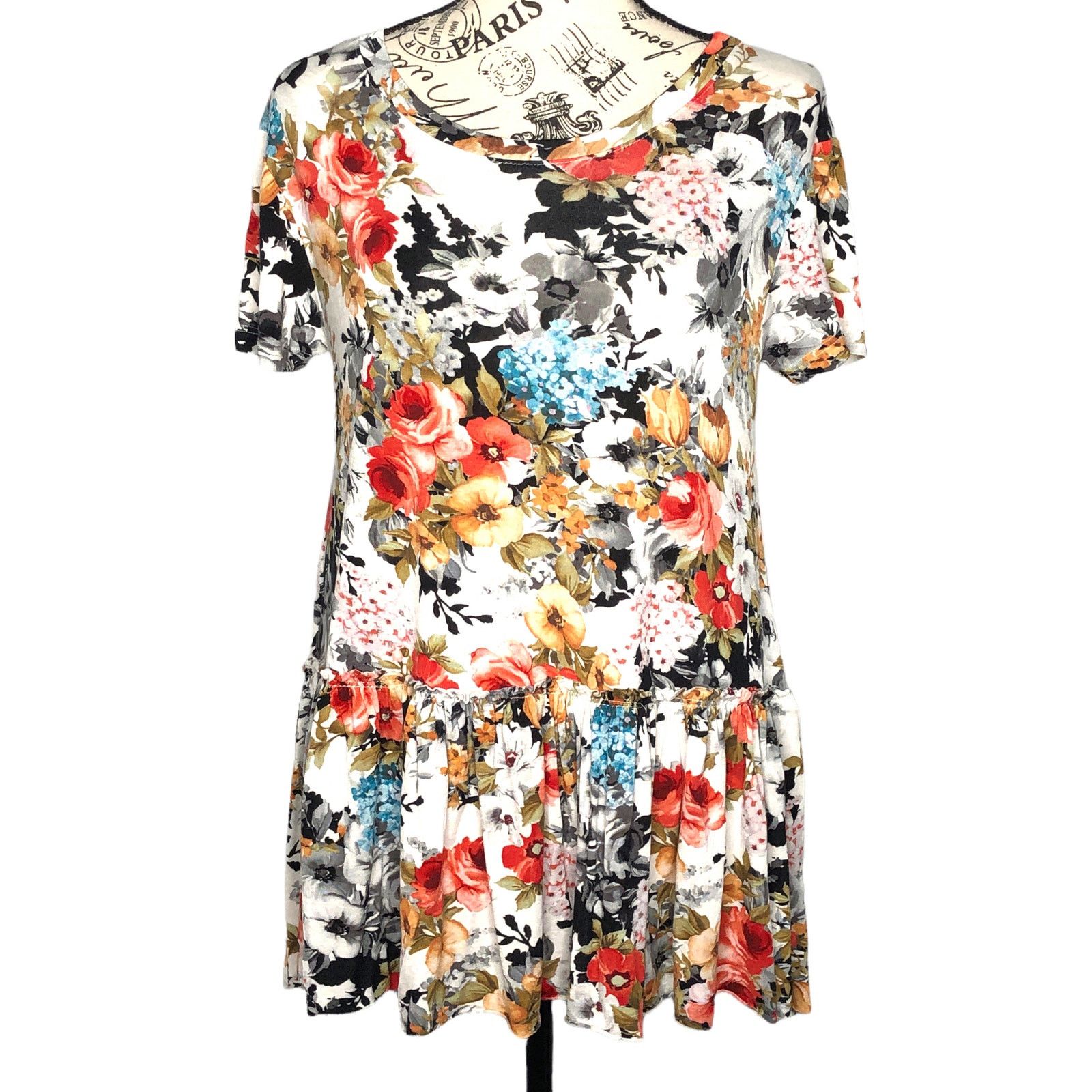 Other Agnes & Dora Soft Floral Relaxed Ruffle Hem Short Sleeve Top Size S / US 4 / IT 40 - 1 Thumbnail