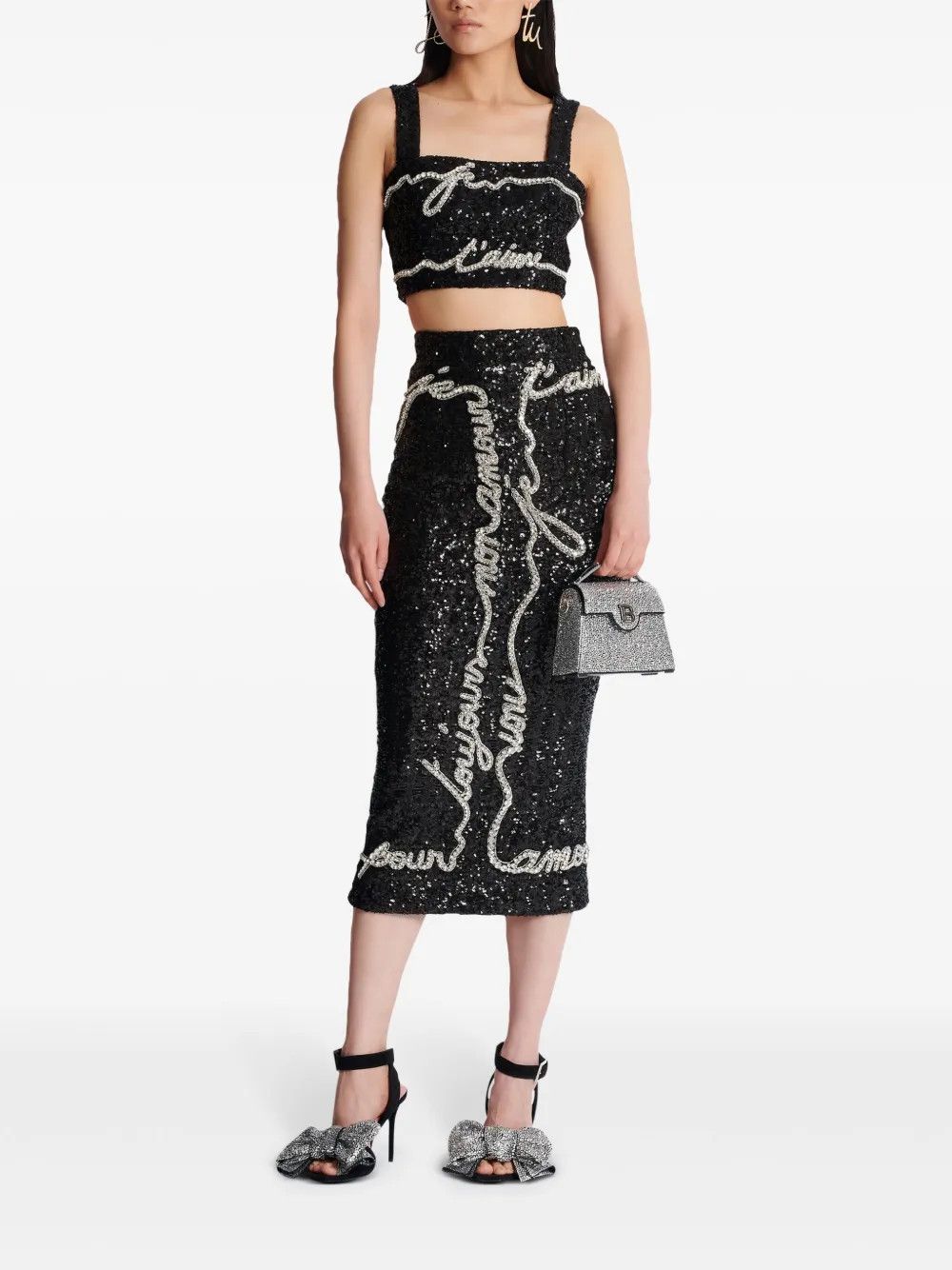 Balmain o1s1wg111225 Sequinned Cropped Top in Black Size M / US 6-8 / IT 42-44 - 5 Thumbnail