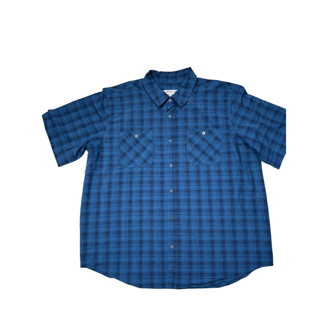 Orvis Orvis Short Sleeve Blue Plaid Shirt Size XXL Size US XXL / EU 58 / 5 - 2 Thumbnail