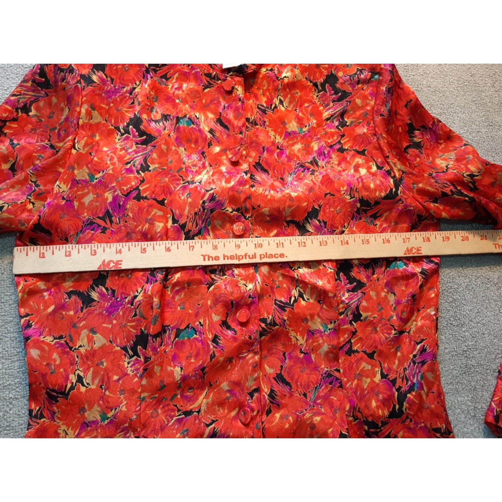 Vintage VINTAGE E.J. HARPER Women's Blouse Red Floral Long Sleeve Button Up Size 6 Padded Shoulders SLV Size M / US 6-8 / IT 42-44 - 5 Thumbnail