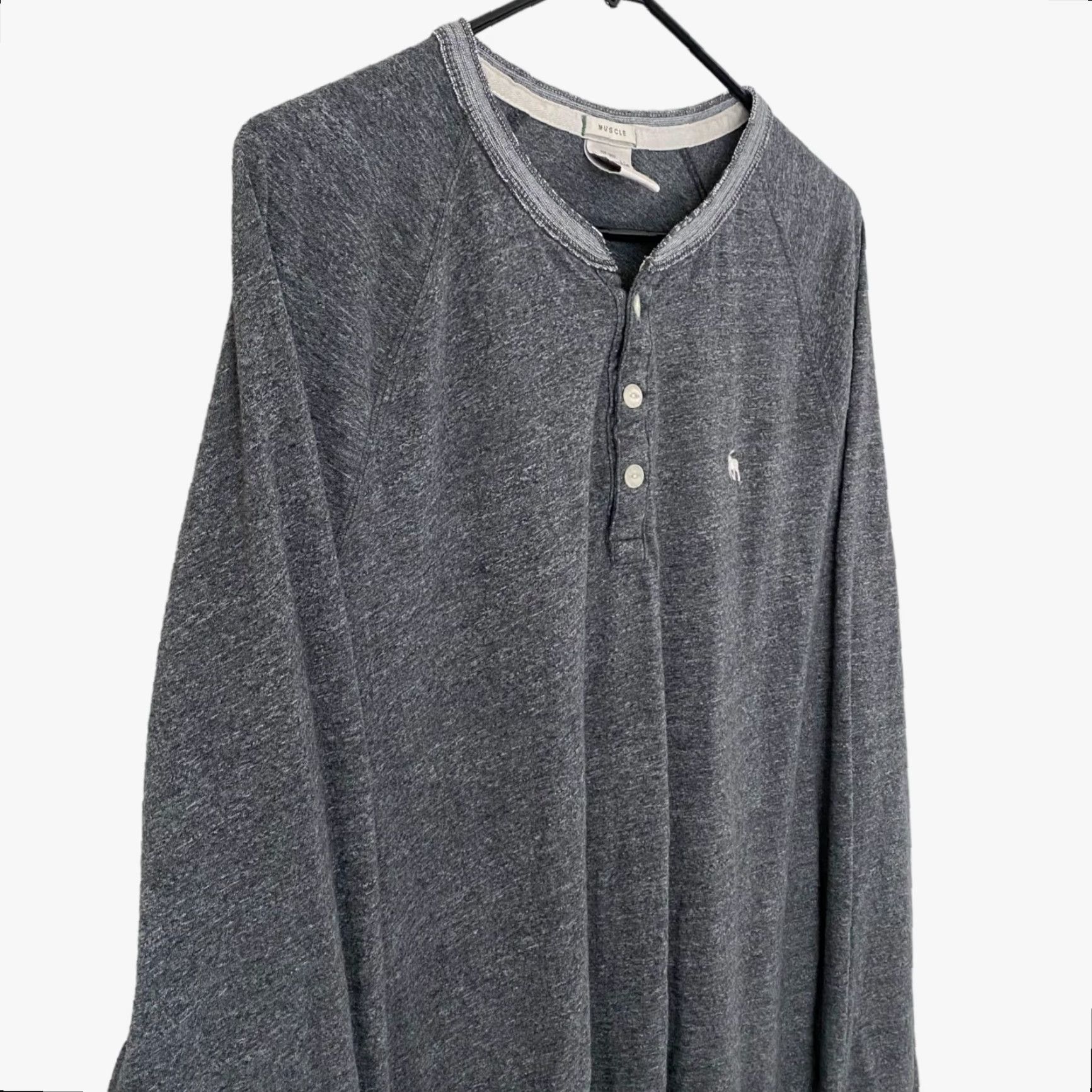 Abercrombie & Fitch Abercrombie & Fitch Henley Shirt Gray Men Long-Sleeve XL Muscle Fit | Logo | Cotton Polyester Size US XL / EU 56 / 4 - 4 Thumbnail