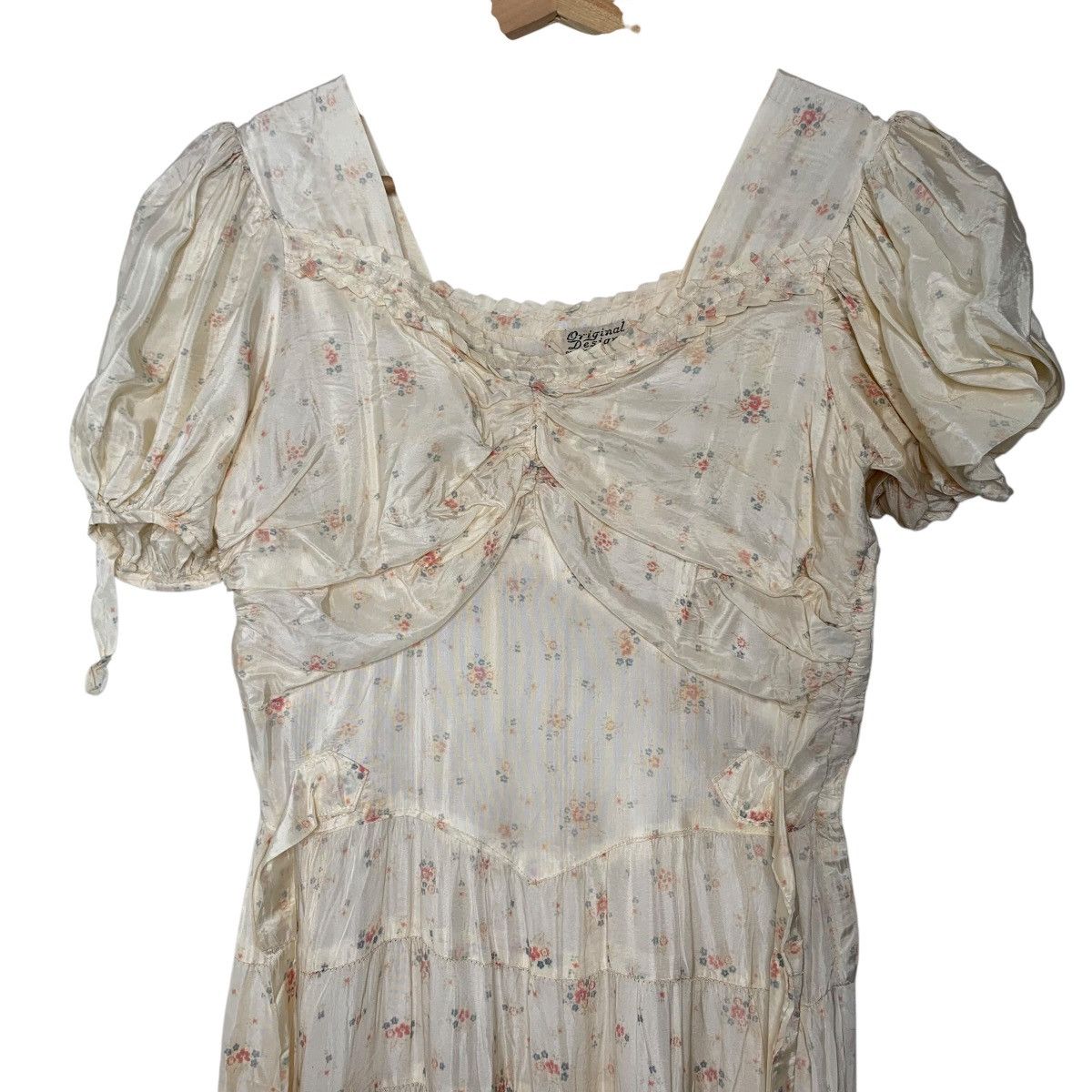 Other Vintage 30s Baby Pink Creme Tiered Puff Sleeve Maxi Dress Size S / US 4 / IT 40 - 2 Thumbnail