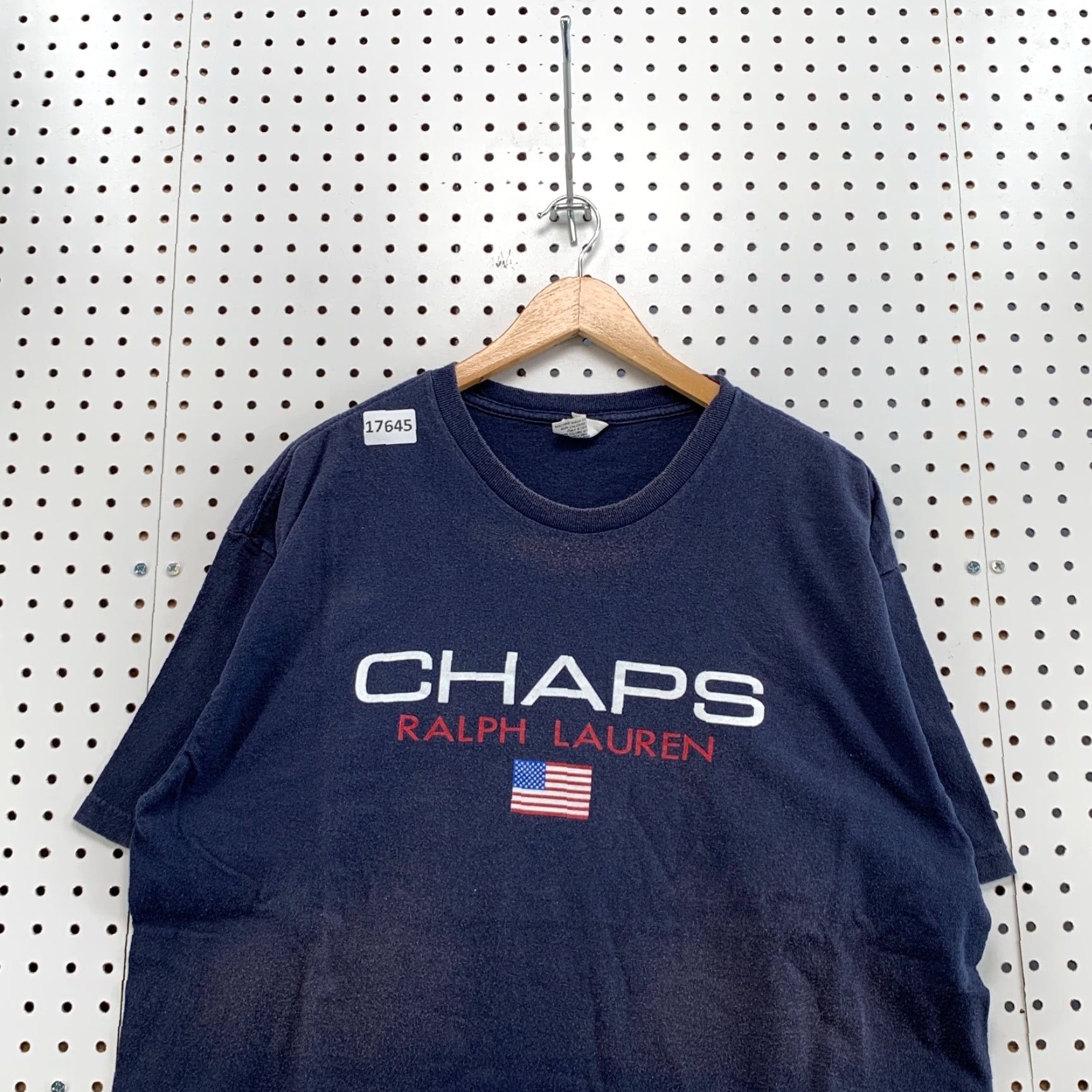Chaps Vintage Chaps Ralph Lauren Shirt Mens L Navy USA flag Short Sleeve Crew Neck 23X29 Cotton Blend T-Shirt Size US L / EU 52-54 / 3 - 2 Thumbnail