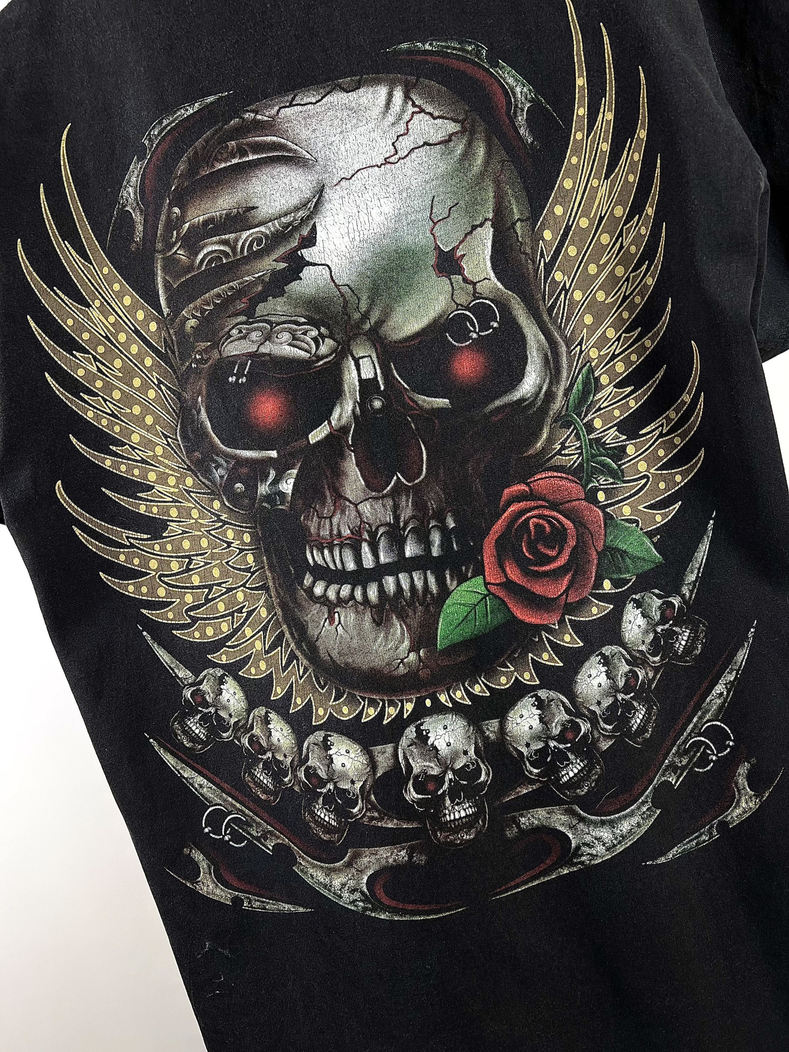 Affliction Y2K Vintage WILD Skull Roses Faded Skeleton T-Shirt Size US L / EU 52-54 / 3 - 5 Thumbnail