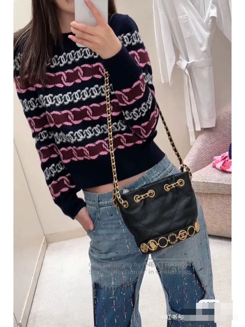 Chanel Chanel 23B dark blue double C striped logo long-sleeved ca Size XXS / US 00 / IT 34 - 2 Thumbnail