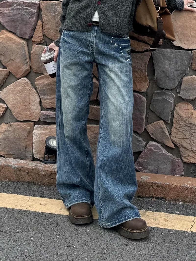 Japanese Brand American retro studded low-rise wide-leg jeans for men Size US 32 / EU 48 - 3 Thumbnail