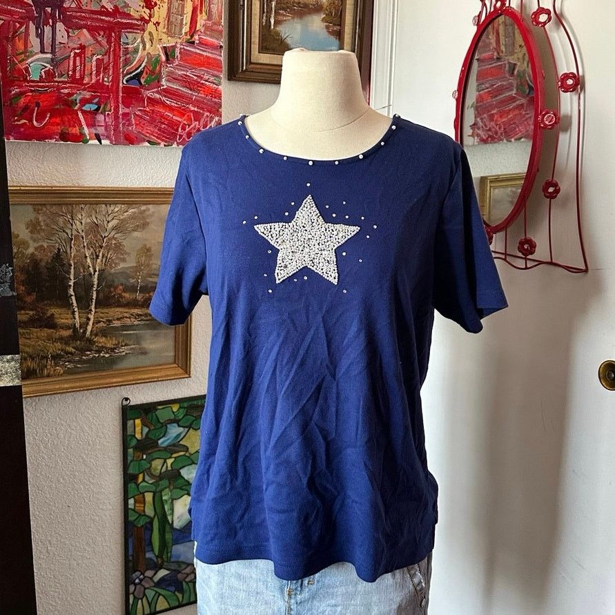 Other quacker factory blue pearl beaded star shirt Size L / US 10 / IT 46 - 1 Thumbnail