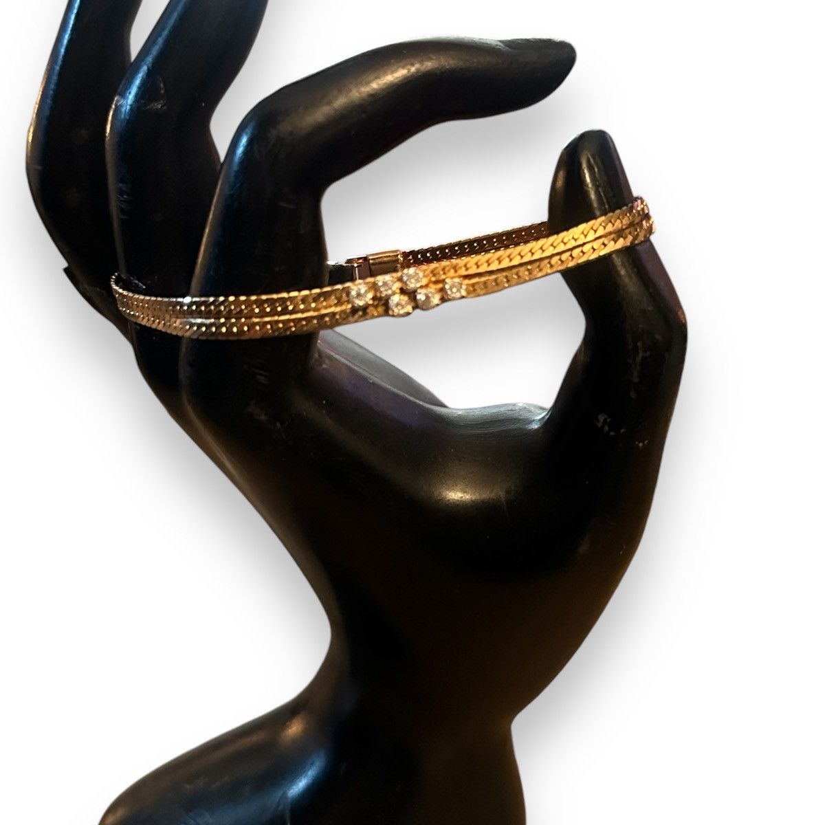 Vintage Vintage gold tone double chain rhinestone detail bracelet Size ONE SIZE - 2 Thumbnail