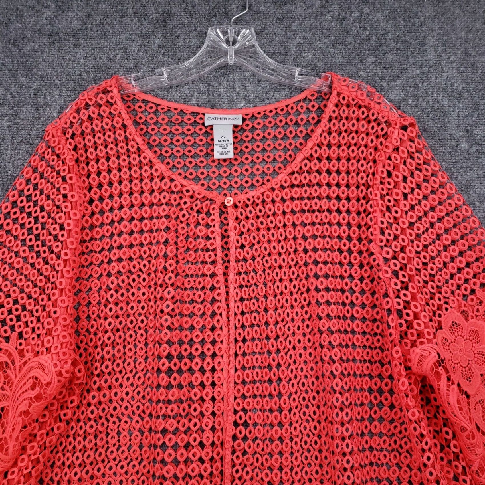 Vintage Catherines Cardigan Womens 16W Red Women Plus Tunic Crochet Lace Sleeve Boho Size XXL / US 16-18 / IT 52-54 - 3 Thumbnail