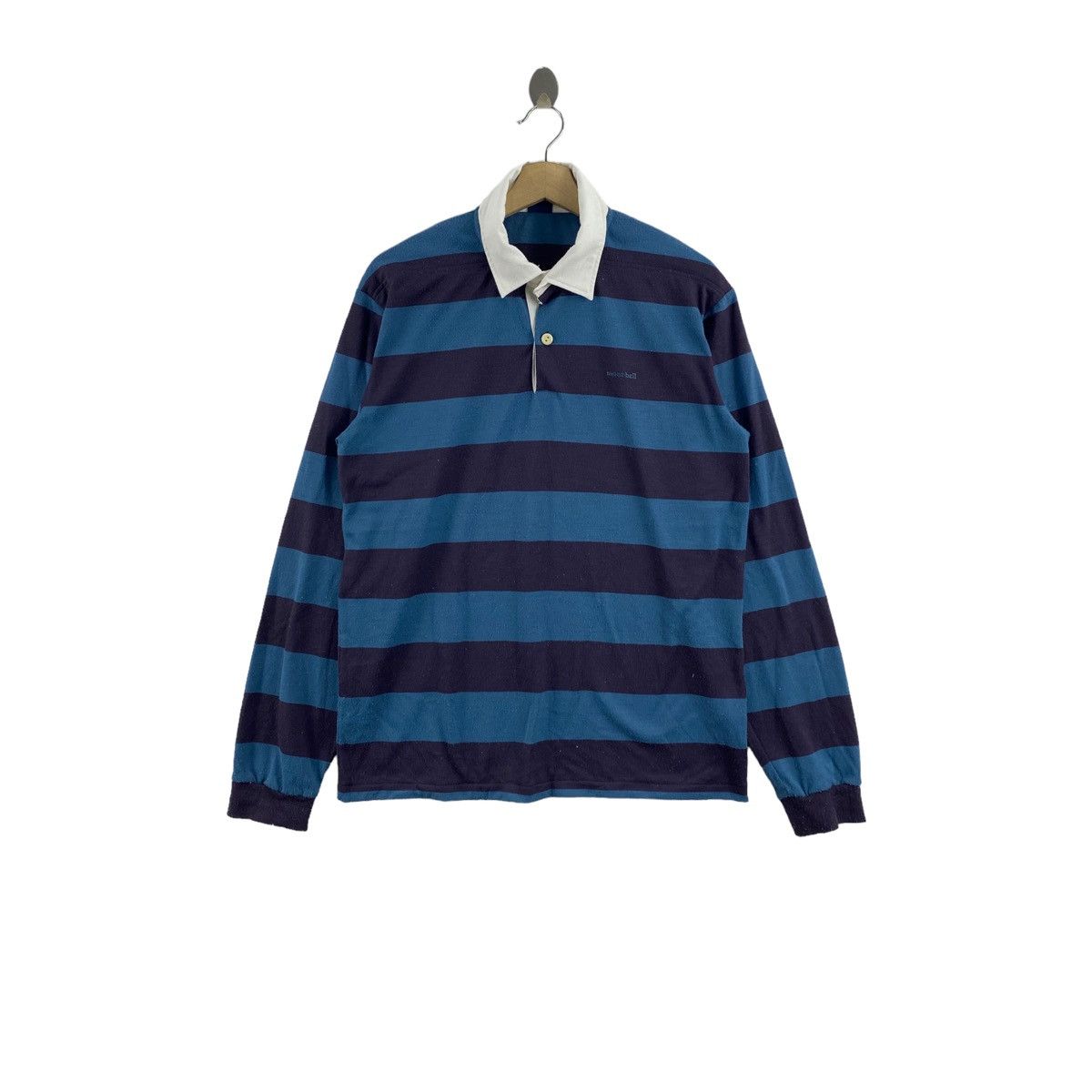 Montbell Vintage 90s MONTBELL Outdoor Blue Stripes Collar Long Sleeve Size US L / EU 52-54 / 3 - 1 Thumbnail