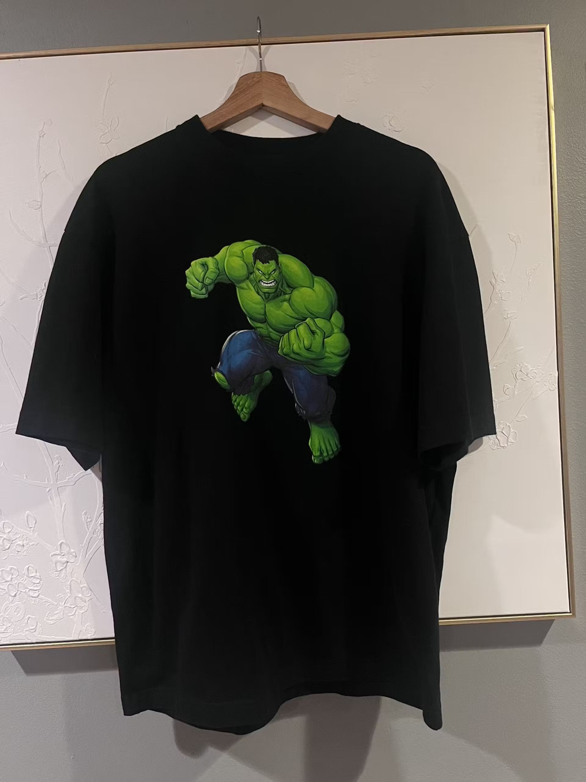 image of Balenciaga O1In1G1223 Hulk 2021Marvel Medium Fit T-Shirt In Black, Men's (Size XS)