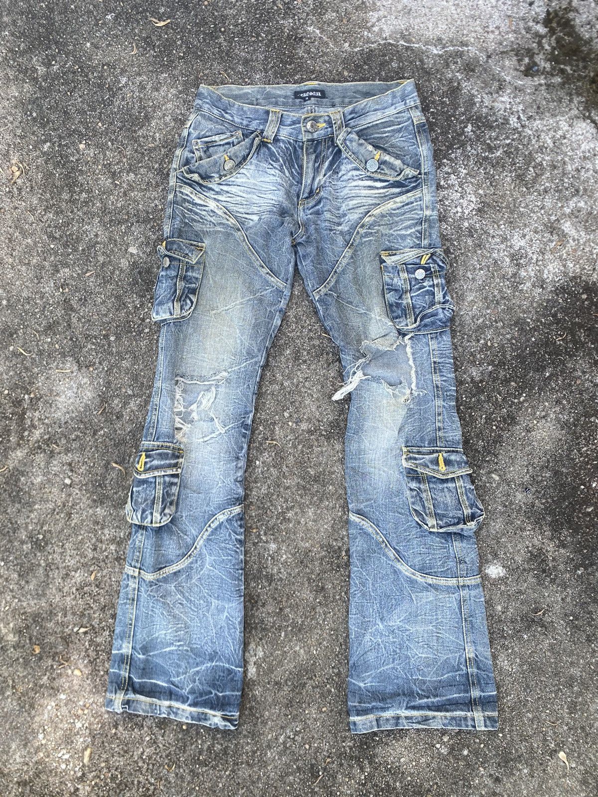 Japanese Brand Zerosail distressed tactical jeans ripped knee punk style Size US 30 / EU 46 - 2 Thumbnail