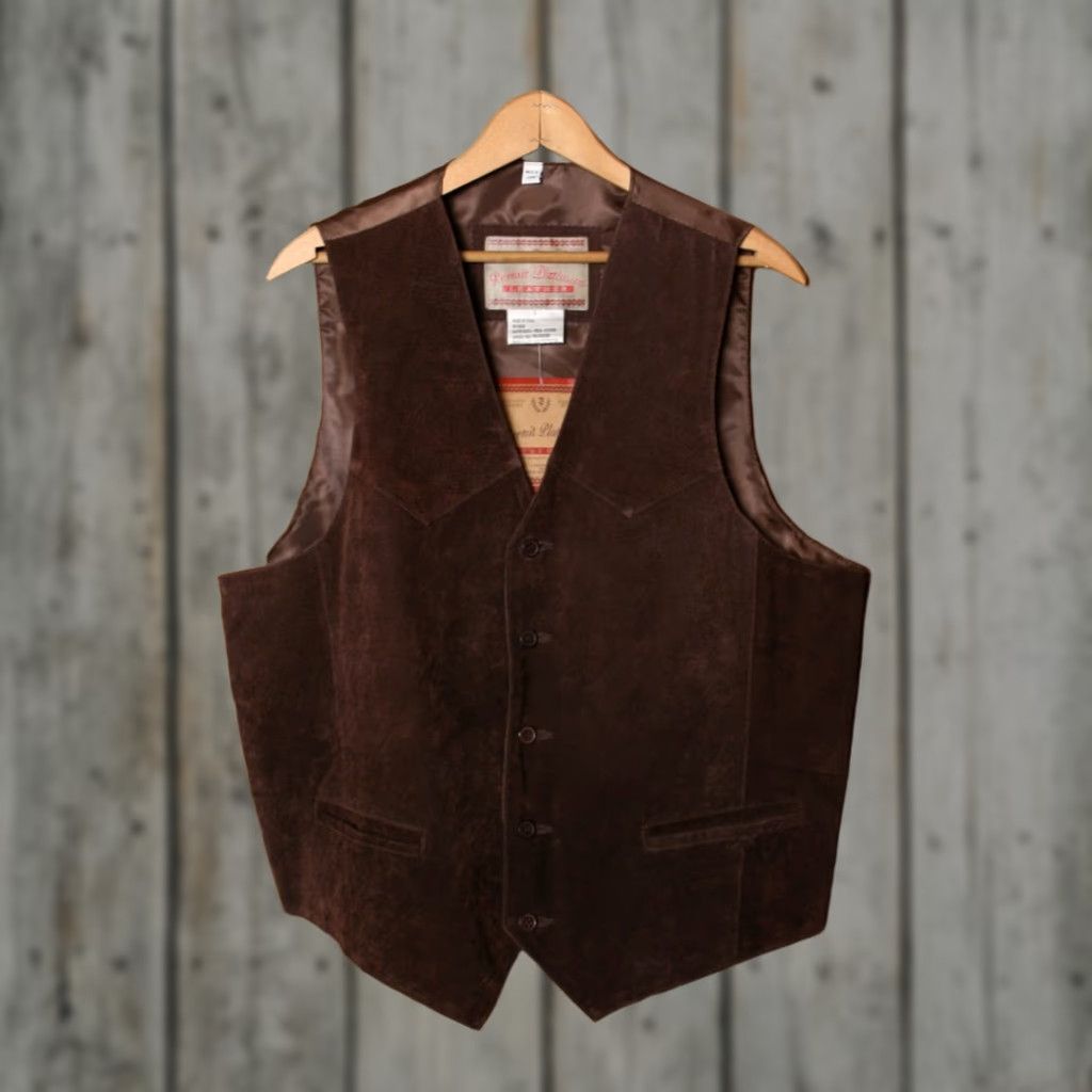 Vintage VINTAGE Permit Platinum Vest Shirt Mens L Brown Suede Satin Back Waistcoat Gilet Modern Western Style 90s Mens? Size US L / EU 52-54 / 3 - 1 Thumbnail