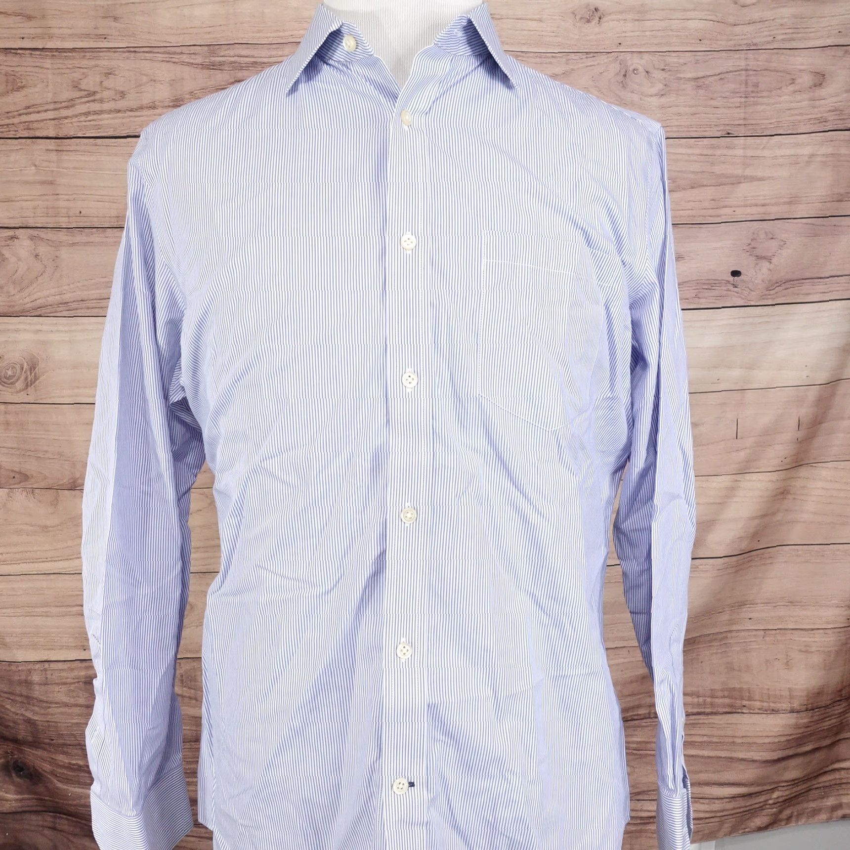 Banana Republic VINTAGE Banana Republic Men's Long Sleeve Button-Up Shirt Size L Blue Striped Cotton Casual Elegant Size US L / EU 52-54 / 3 - 3 Thumbnail