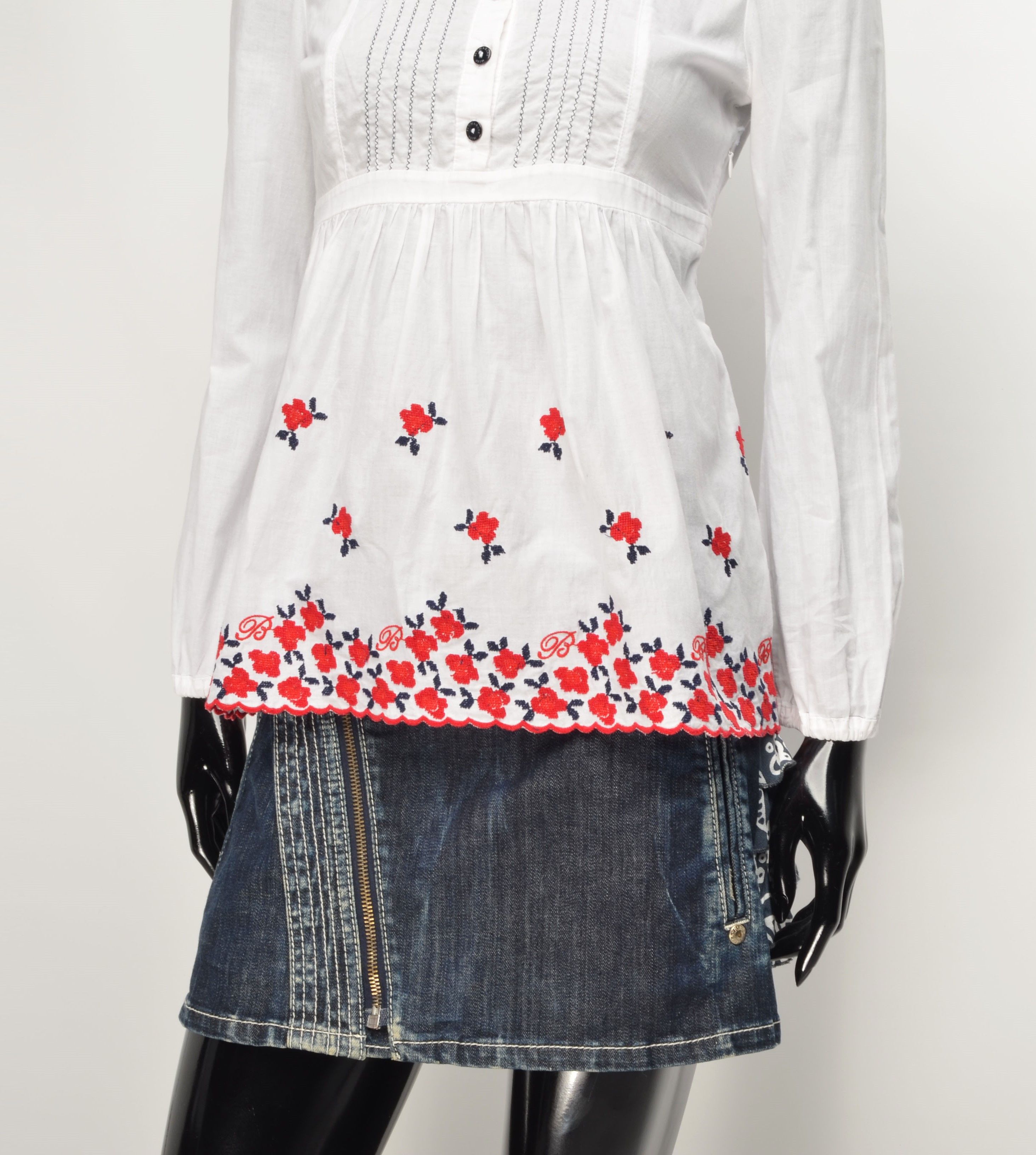 Blumarine × Vintage Miss Blumarine Y2K Cottage Embroidered Shirt Blouse Size XS / US 0-2 / IT 36-38 - 3 Thumbnail
