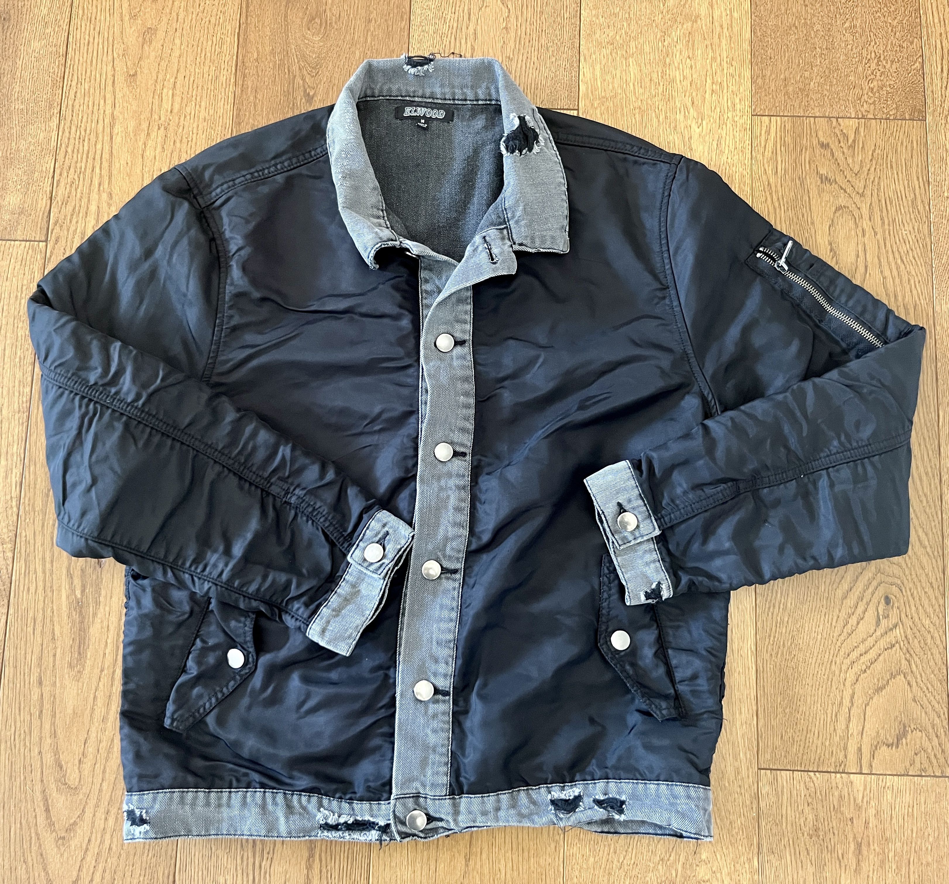 Elwood Elwood Distressed Hybrid Denim MA-1 Bomber Jacket Mens M Size US M / EU 48-50 / 2 - 1 Thumbnail