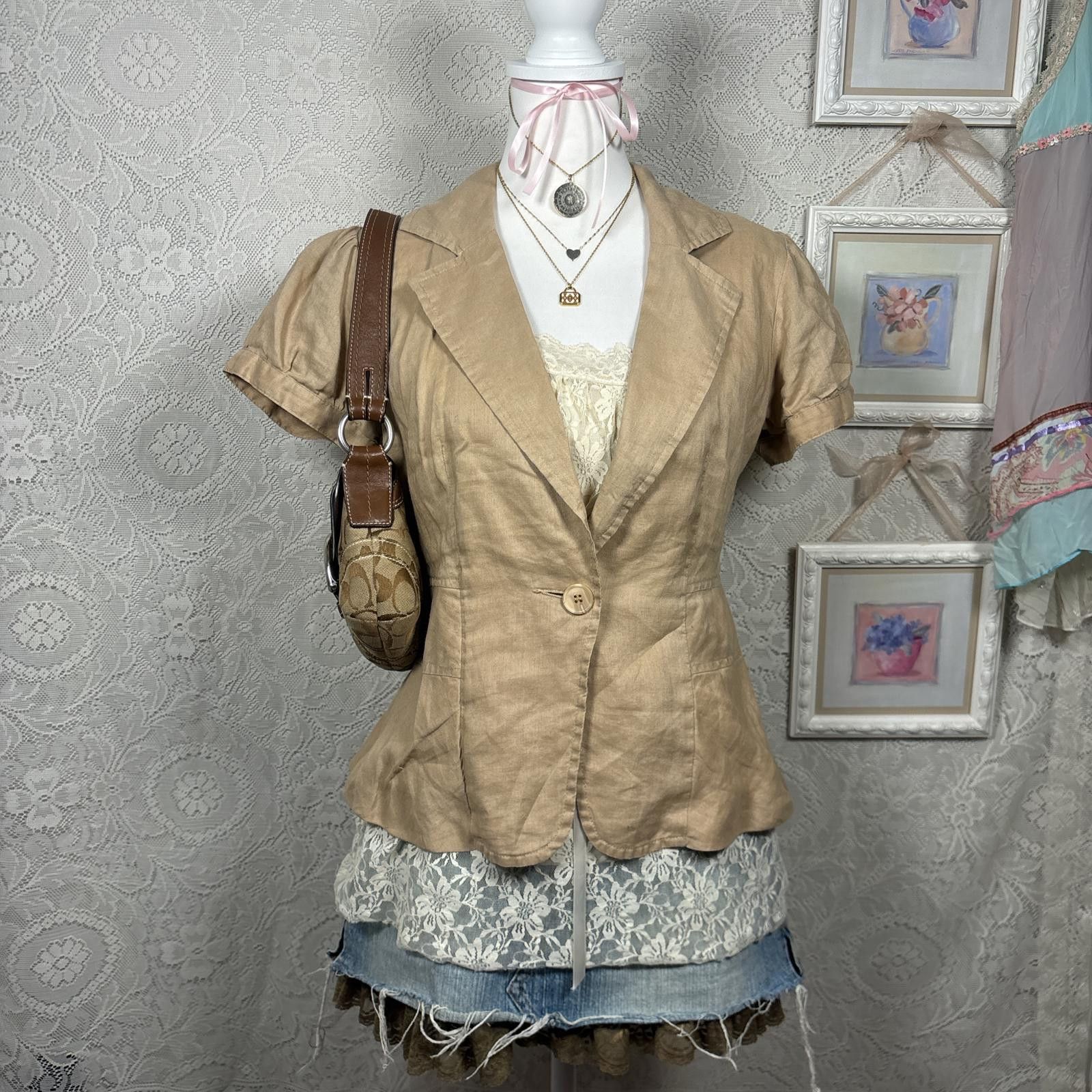 Other y2k office siren linen fitted blazer blouse top Size S / US 4 / IT 40 - 1 Thumbnail