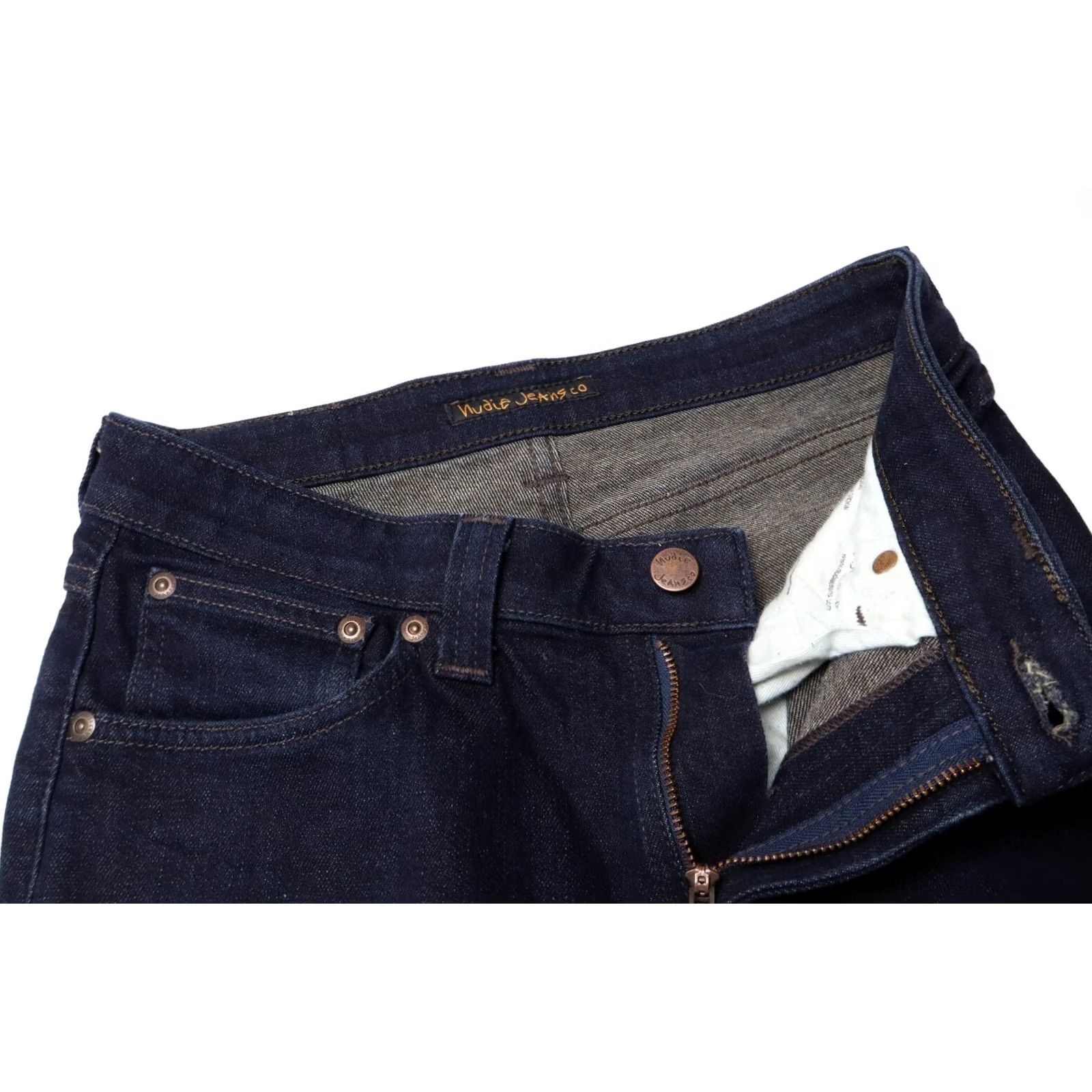 Vintage NUDIE Skinny Lin Dry Steel Jeans Men's W28/L32 Dark Blue Denim Zip Fly Stretched Size US 28 / EU 44 - 4 Thumbnail
