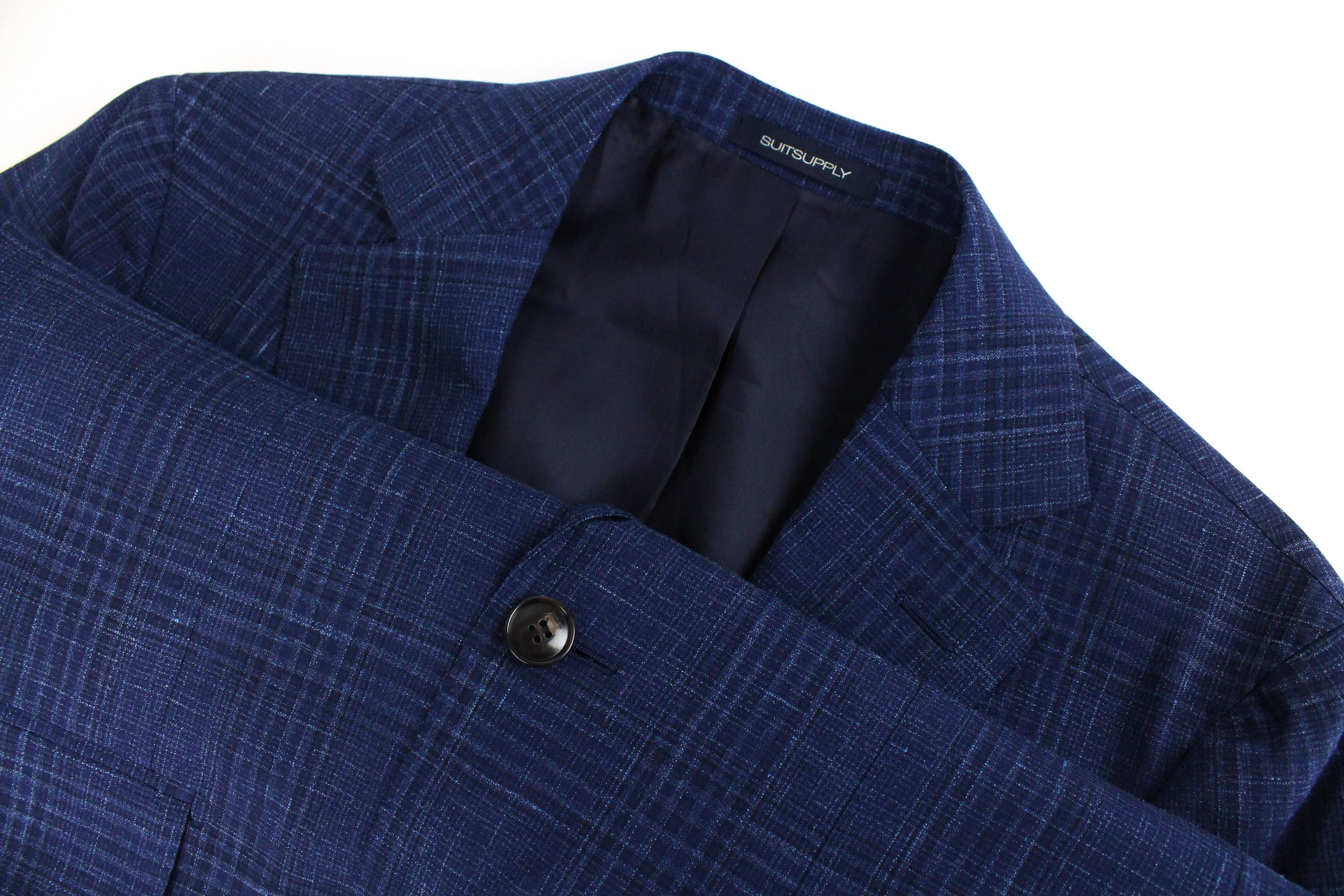Suitsupply HAVANA UK36R Checked Blue Wool Silk Linen Suit 54809 Size 36R - 8 Thumbnail