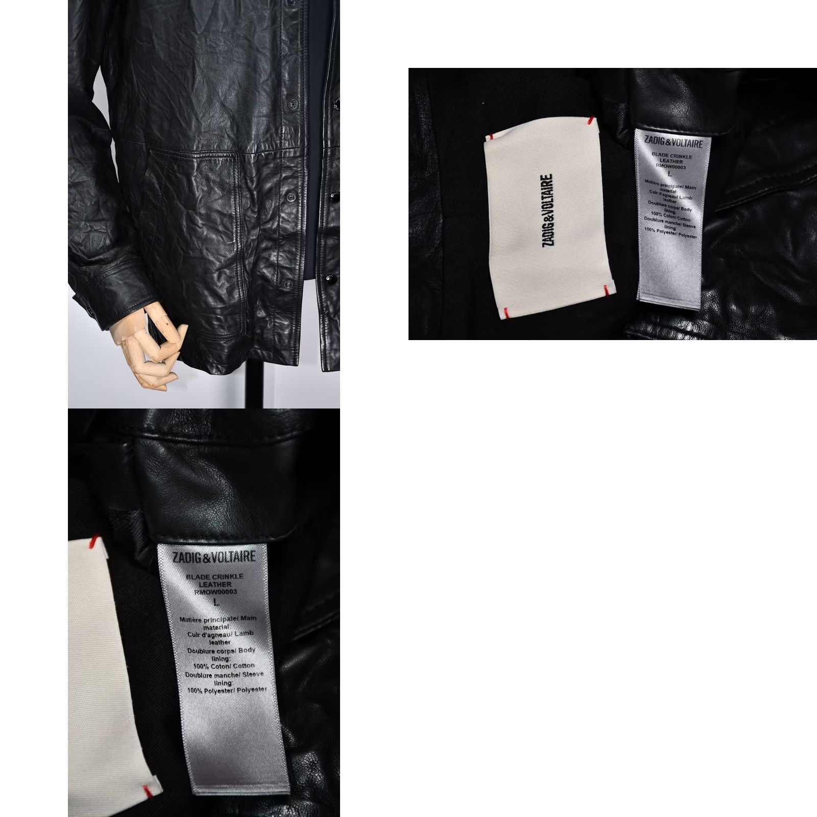 Zadig & Voltaire ZADIG & VOLTAIRE Blade Crinkle Leather Jacket L Women Black Snap Closure Casual Large Leather Jacket Size L / US 10 / IT 46 - 9 Thumbnail