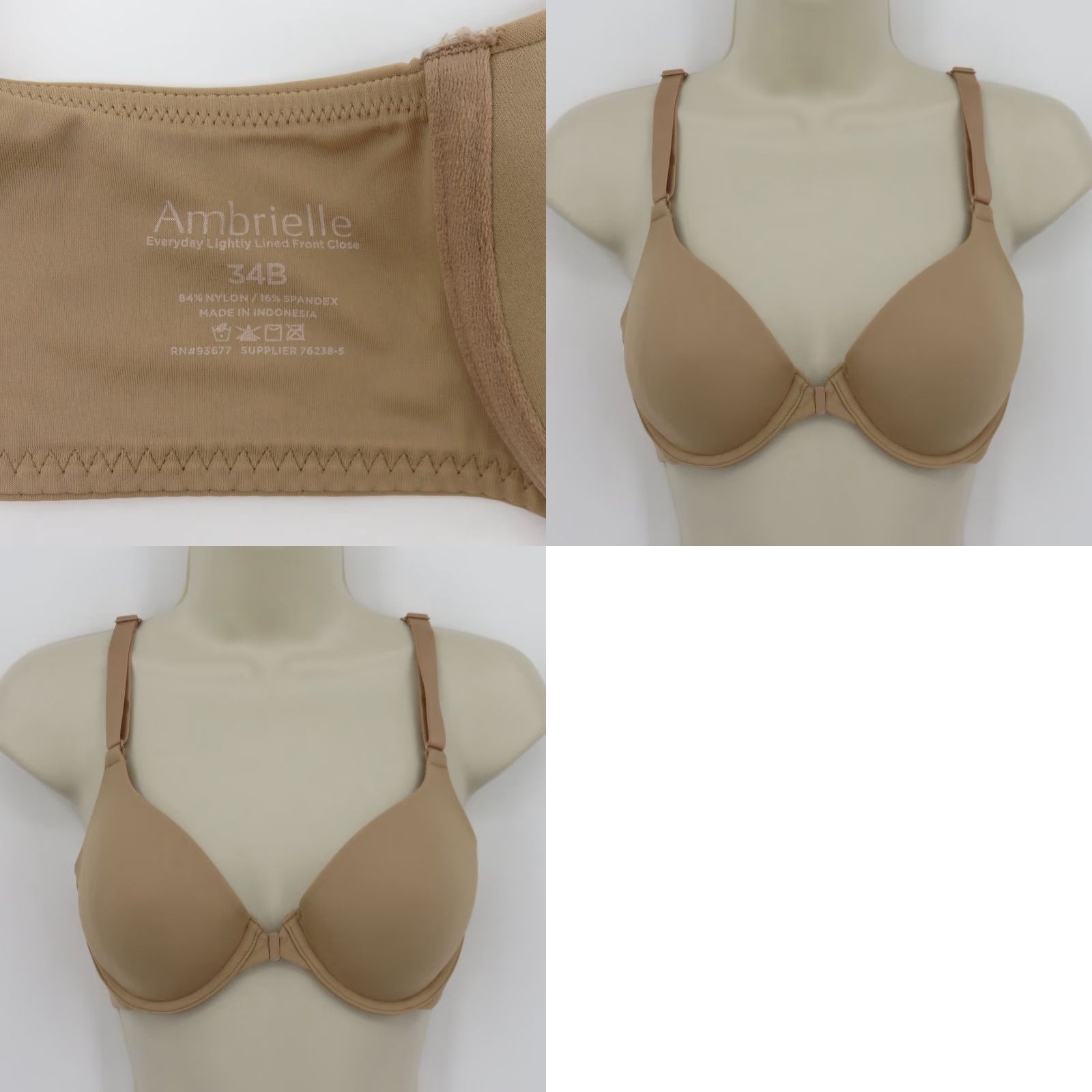 Vintage Ambrielle 34B Everyday Lightly Lined Front Close Bra Underwire Solid Beige Nylon Size ONE SIZE - 8 Thumbnail