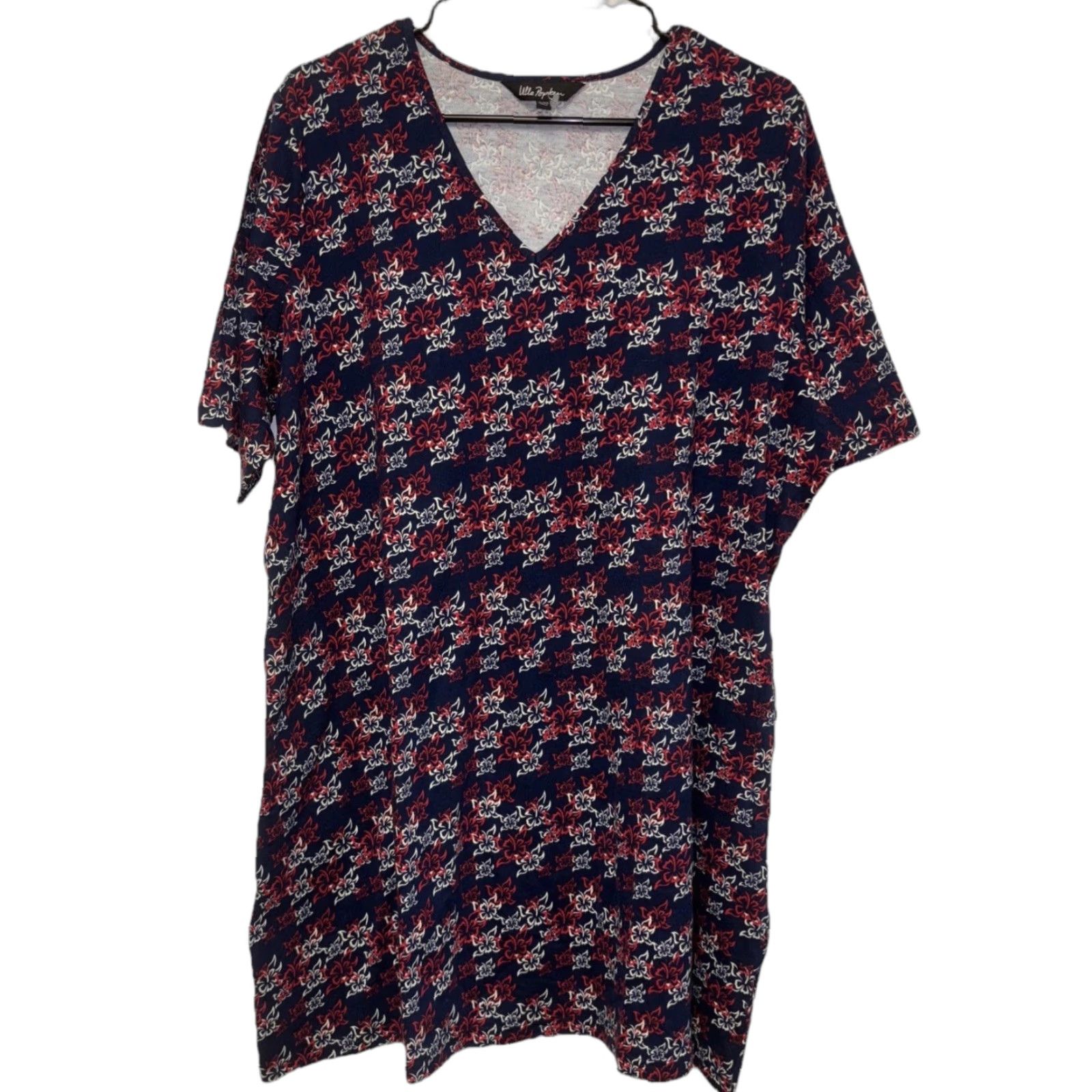 Vintage Ulla Popken Women V Neck Top Tunic Tee Blue Floral Pockets Cotton 16 Regular Short Sleeve Pullover Shirt Size XXL / US 16-18 / IT 52-54 - 1 Thumbnail