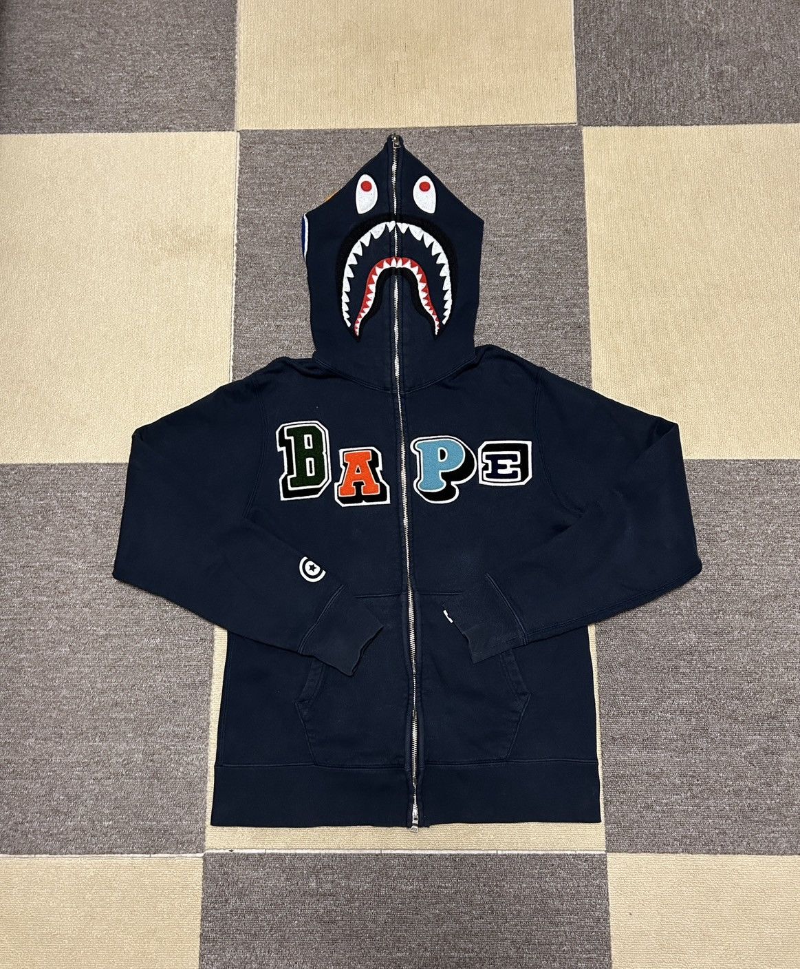 Bape Bape Navy Multi Patch Shark Full Zip Hoodie Size US L / EU 52-54 / 3 - 1 Thumbnail