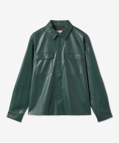 Frame !DS! SS23 Frame Dark Green Leather Shirt Jacket Size US M / EU 48-50 / 2 - 7 Thumbnail