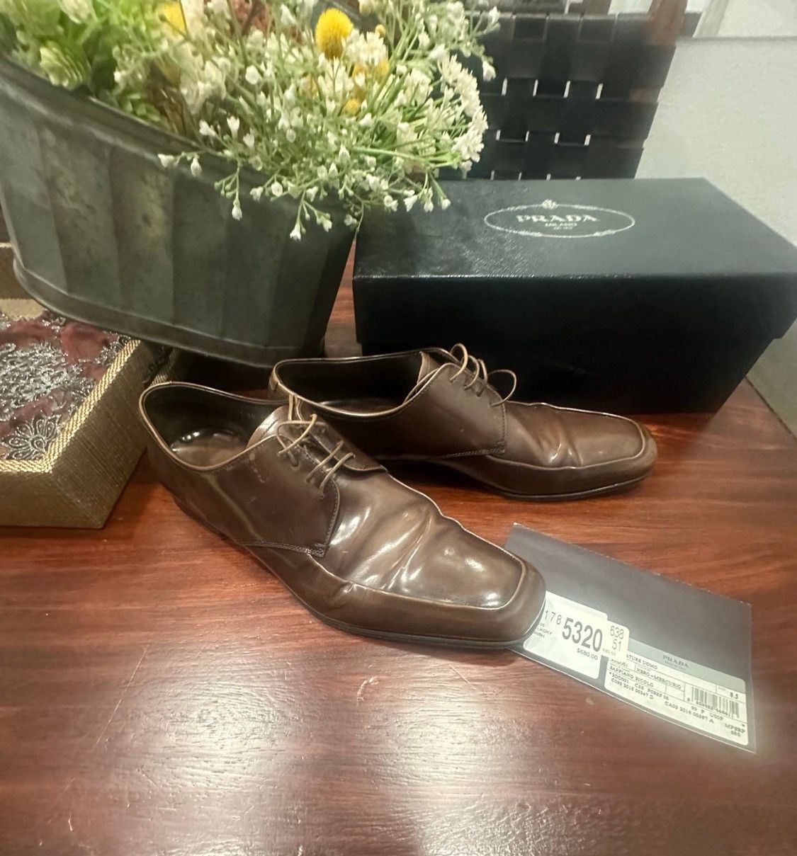 Prada Authentic Prada Men's Saffiano Leather Lace-Ups shoes Sz 8”5 Size US 8.5 / EU 41-42 - 1 Thumbnail