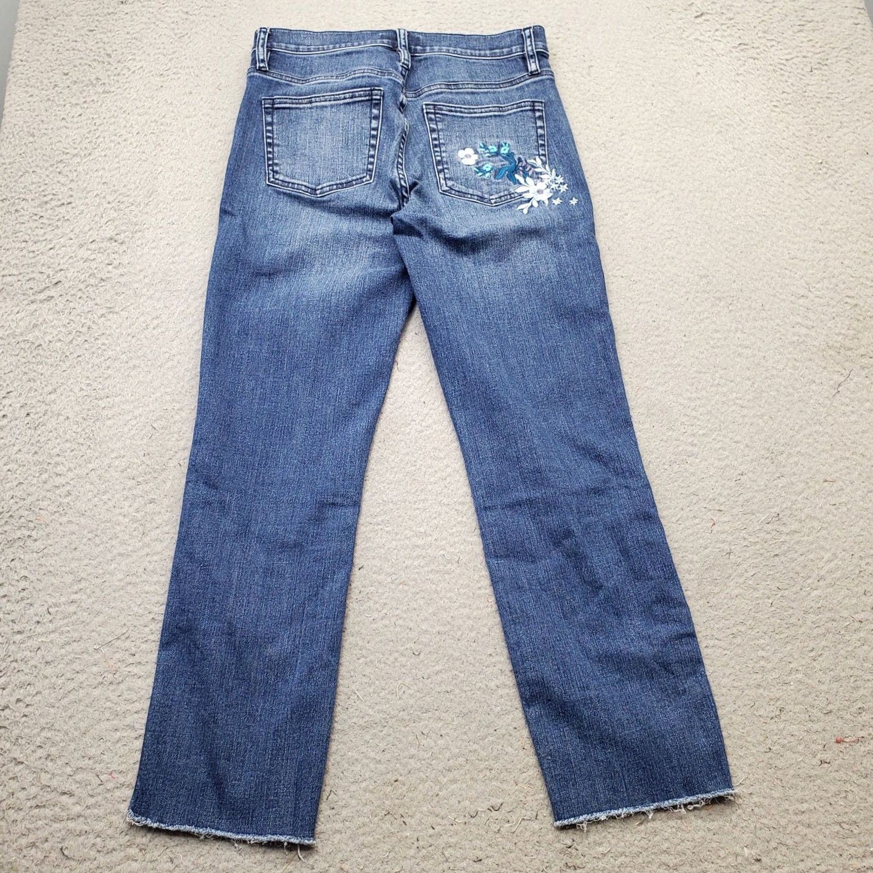 J.Crew J.Crew Womens Jeans Cropped Floral Embroidered Blue Denim 27 Inseam 24.75" Raw Hem Straight Leg Size 27" / US 4 / IT 40 - 2 Thumbnail