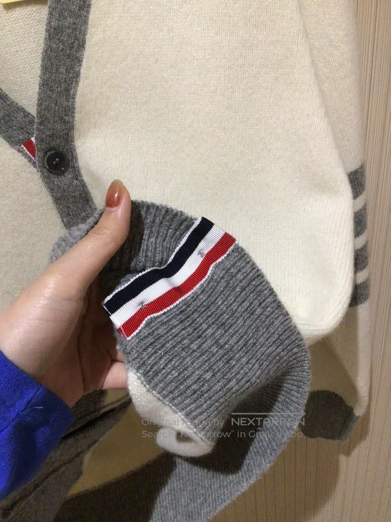Thom Browne Thom Browne Off-White and Grey Patch Wool Open Cardigan Size US S / EU 44-46 / 1 - 6 Thumbnail