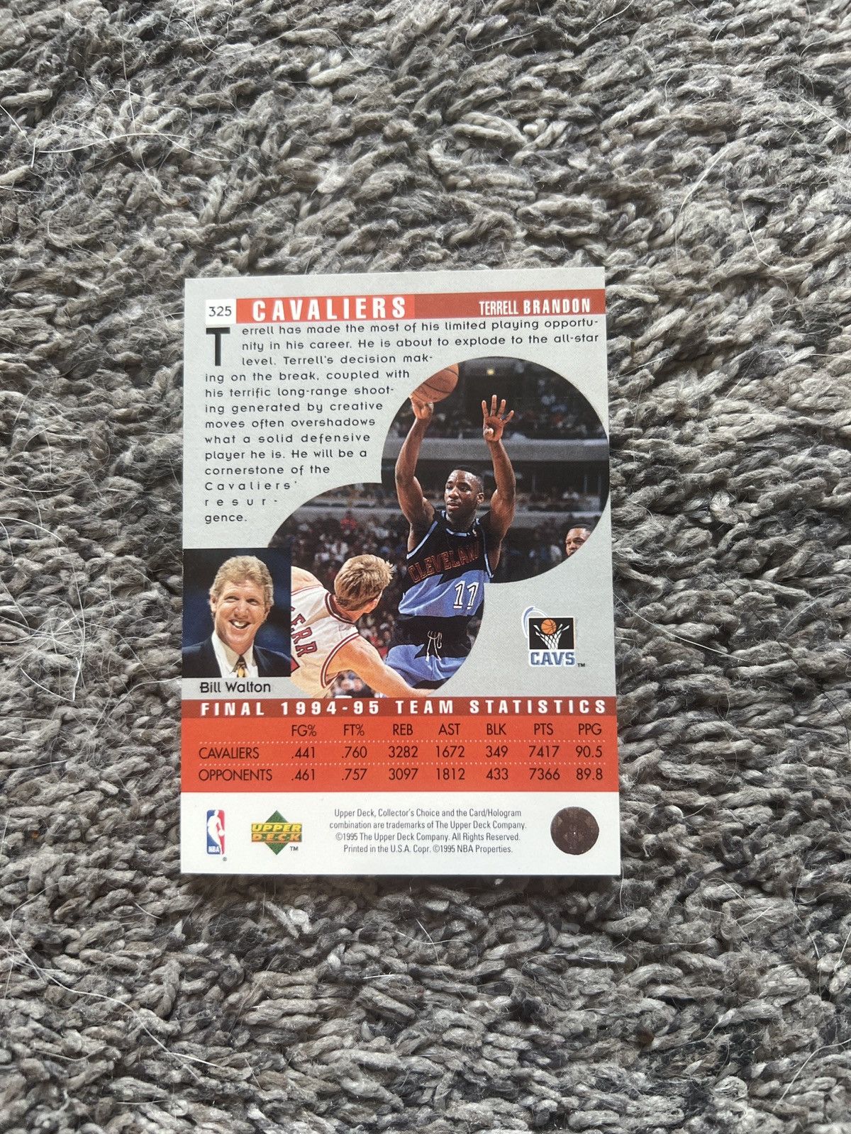 NBA 1995 Upper Deck #325 Terrell Brandon Card Size ONE SIZE - 2 Thumbnail
