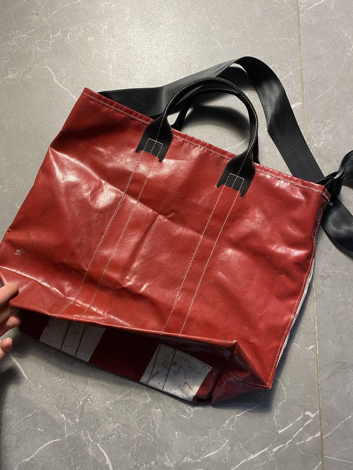 Freitag Freitag F202 Leland Tote Bag Red White Upcycled Truck Tarp Size ONE SIZE - 6 Thumbnail