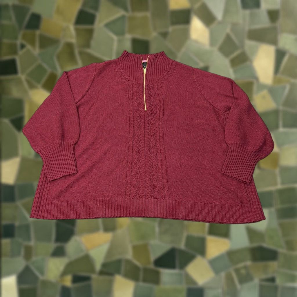 Vintage Estate Isaac Mizrahi Live Sweater Womens 5X Red Mock Neck 1/4 Zip Cable Knit Pullover Knitwear Size XXL / US 16-18 / IT 52-54 - 1 Thumbnail
