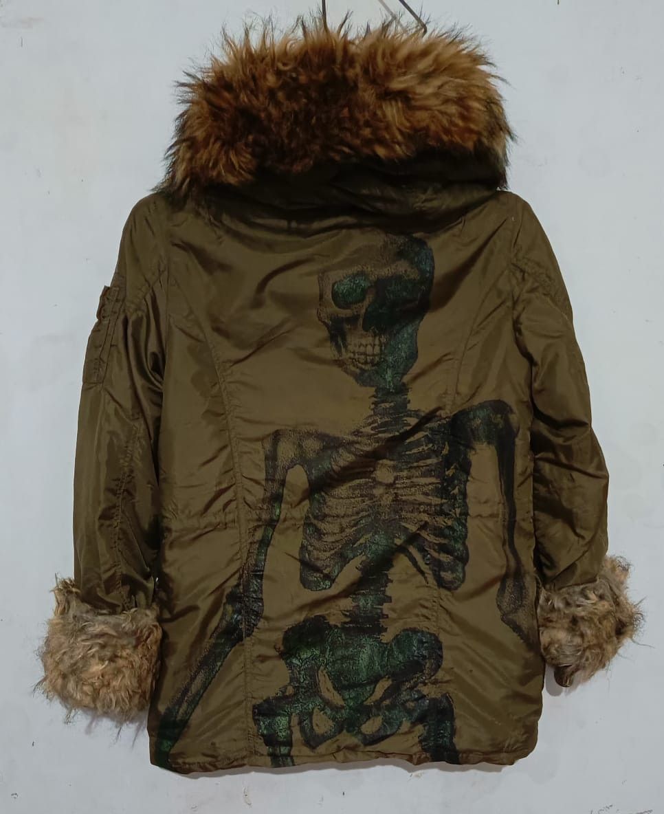image of Beauty Beast x If Six Was Nine Glad News Big Skull Print Fur Eskimo Spike Punk Jacket in Black (Siz