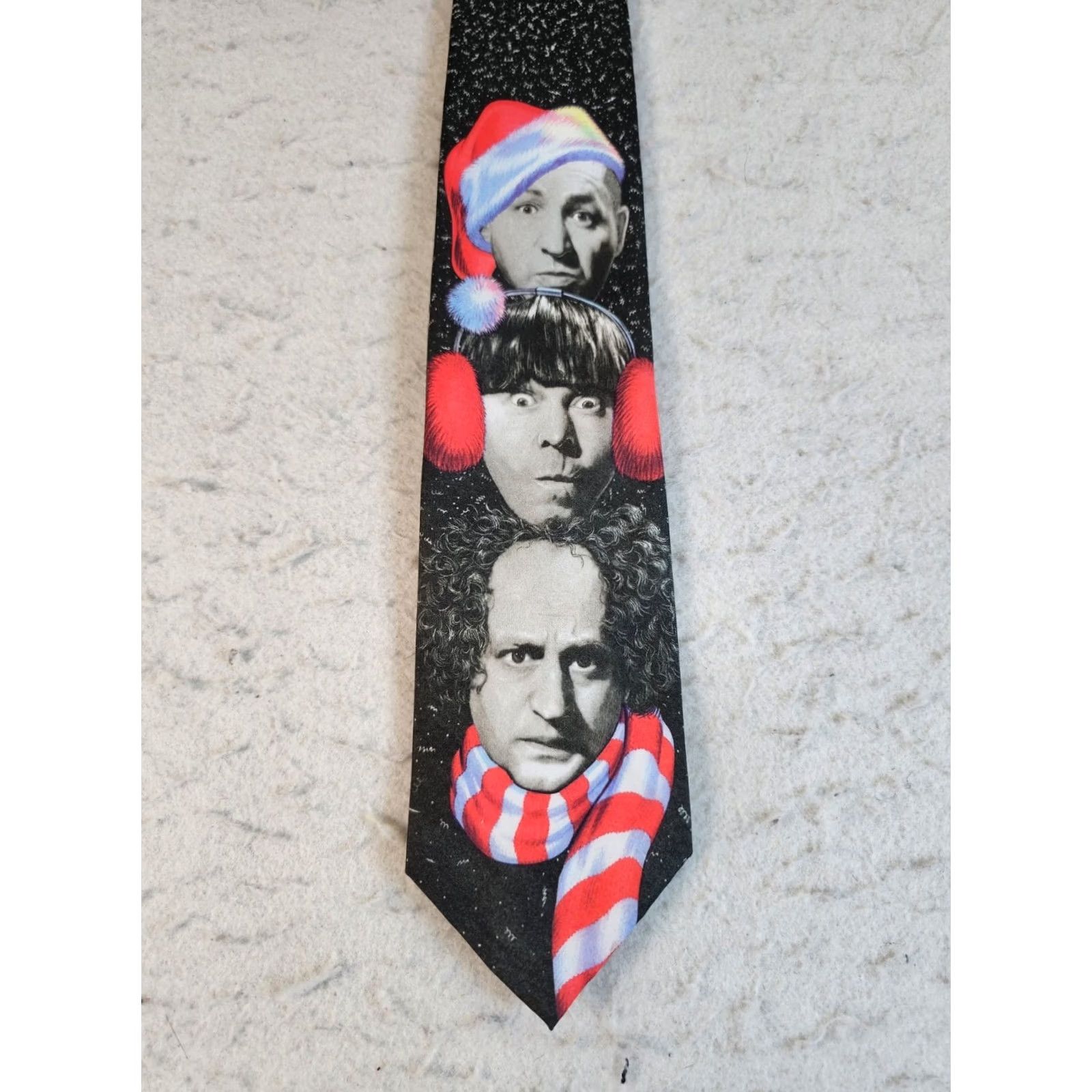 Vintage VINTAGE Ralph Marlin Christmas Holiday Three Stooges Neck Tie Mens Black White Red 60" Long Size ONE SIZE - 5 Thumbnail