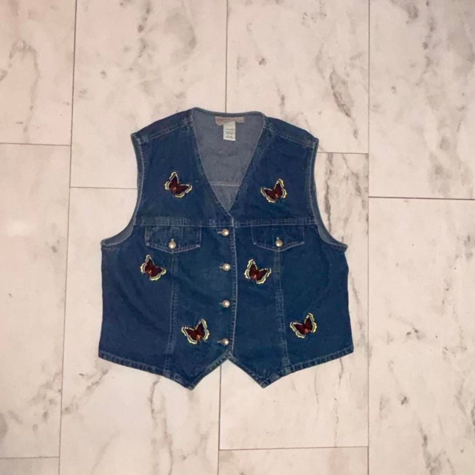 Anthropologie Unbranded Women's Blue and Navy Butterfly Vest Size L / US 10 / IT 46 - 3 Thumbnail